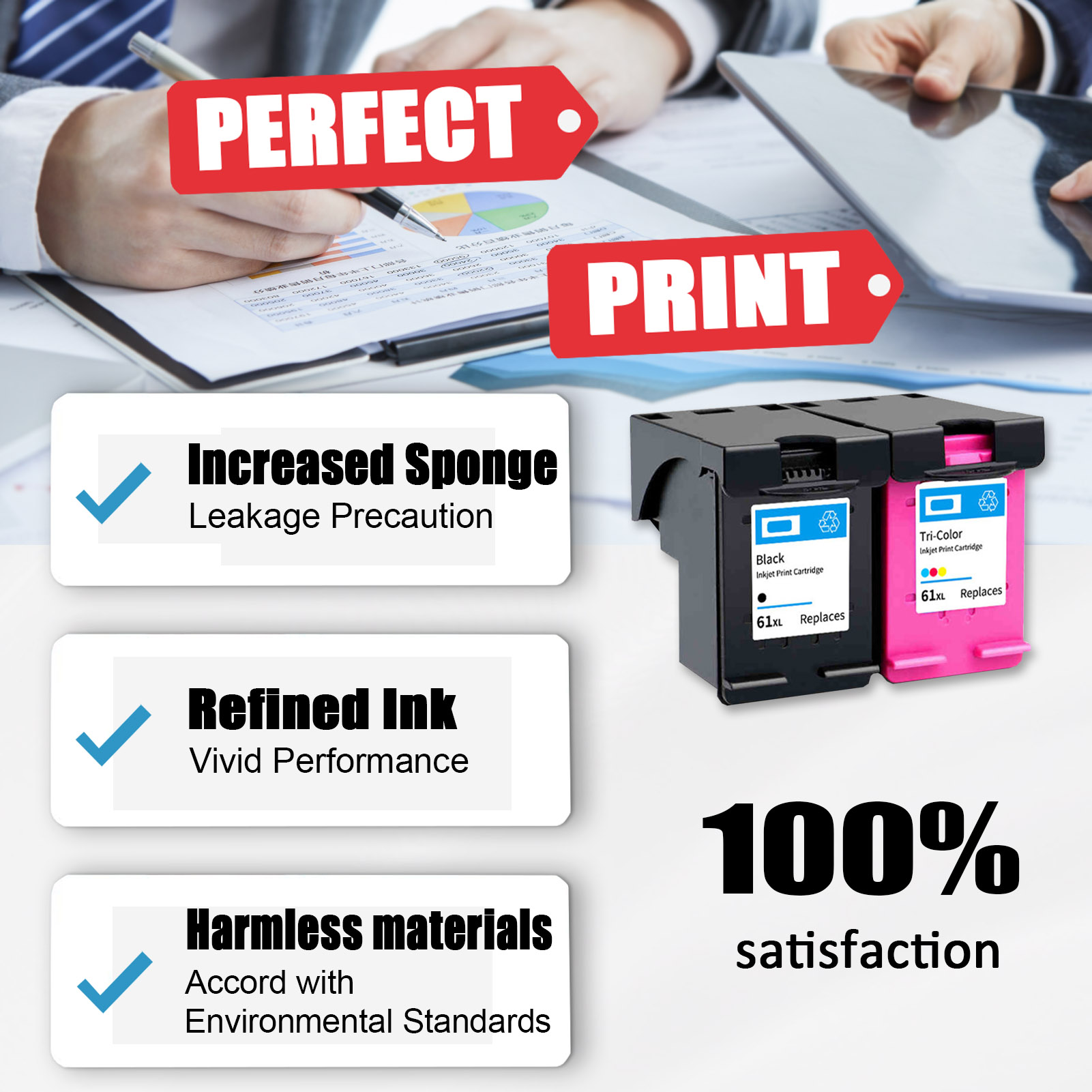 For HP 61XL Ink Cartridge Work For HP Envy 4500 4502 5530 5534, Officejet 4630 4635, Deskjet 1000 1010 1510 Printers-PrintsBoost