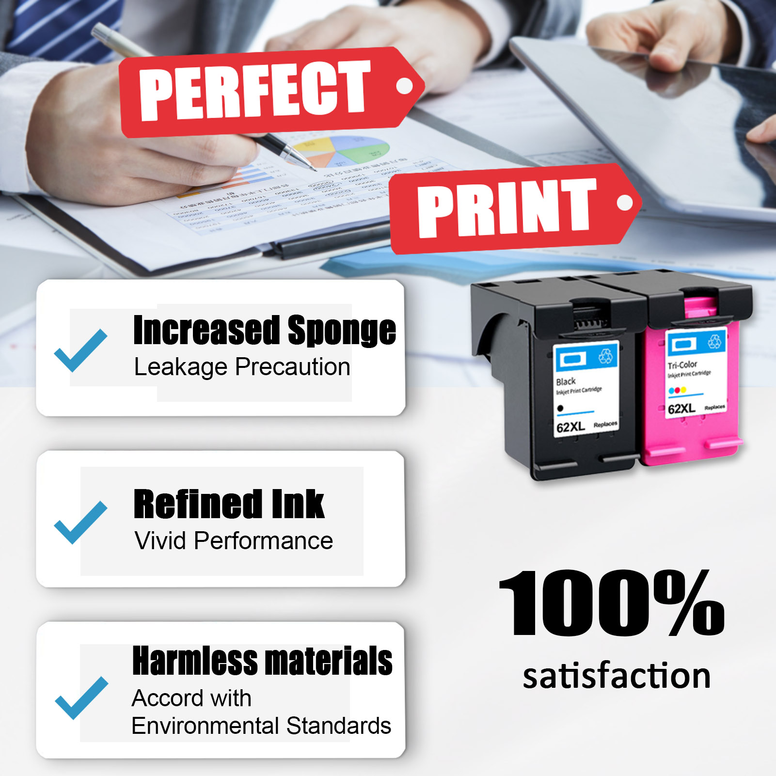 For HP 62XL Ink Cartridge Work For HP OfficeJet 200 200c 250 250c 258 5740 5741 5742 5743 5744 5745 5746, Envy 5540 5541 5543 Printers-PrintsBoost