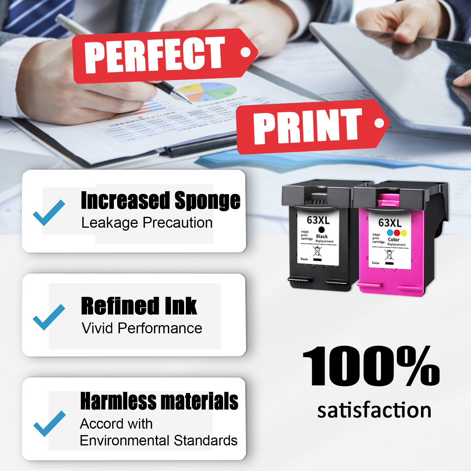 For HP 63XL Ink Cartridge Work For HP DeskJet 1111 2130 2131 3630 3632 OfficeJet 3830 3831 3832 4650 ENVY 4520 4524 4525 Printers-PrintsBoost