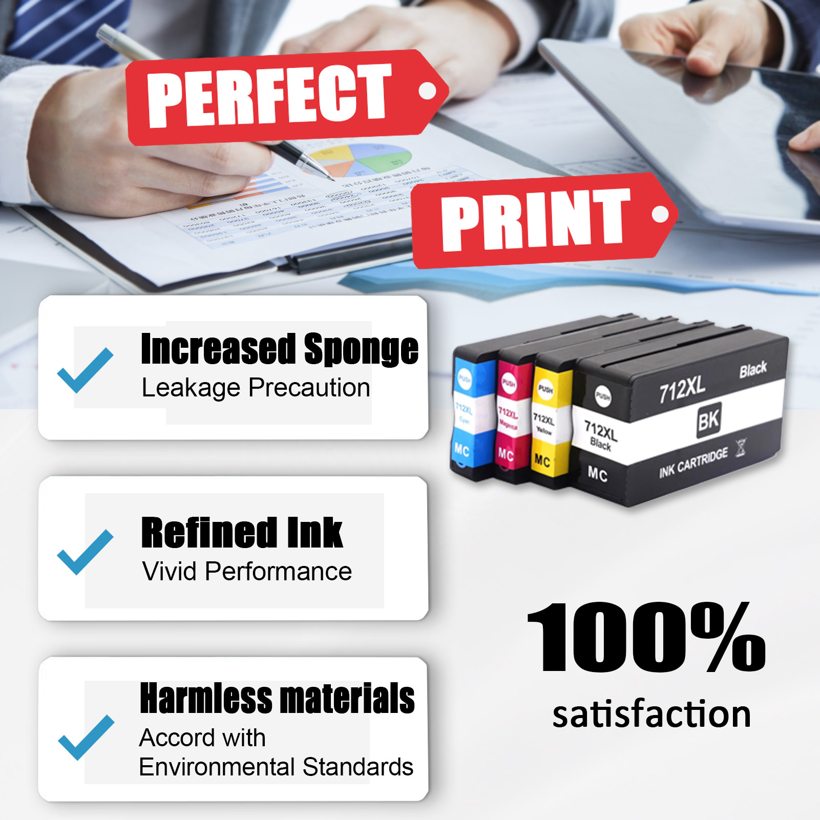 For HP 712XL Ink Cartridge Work For HP DesignJet T210 T230 T250 T630 T650 Printers