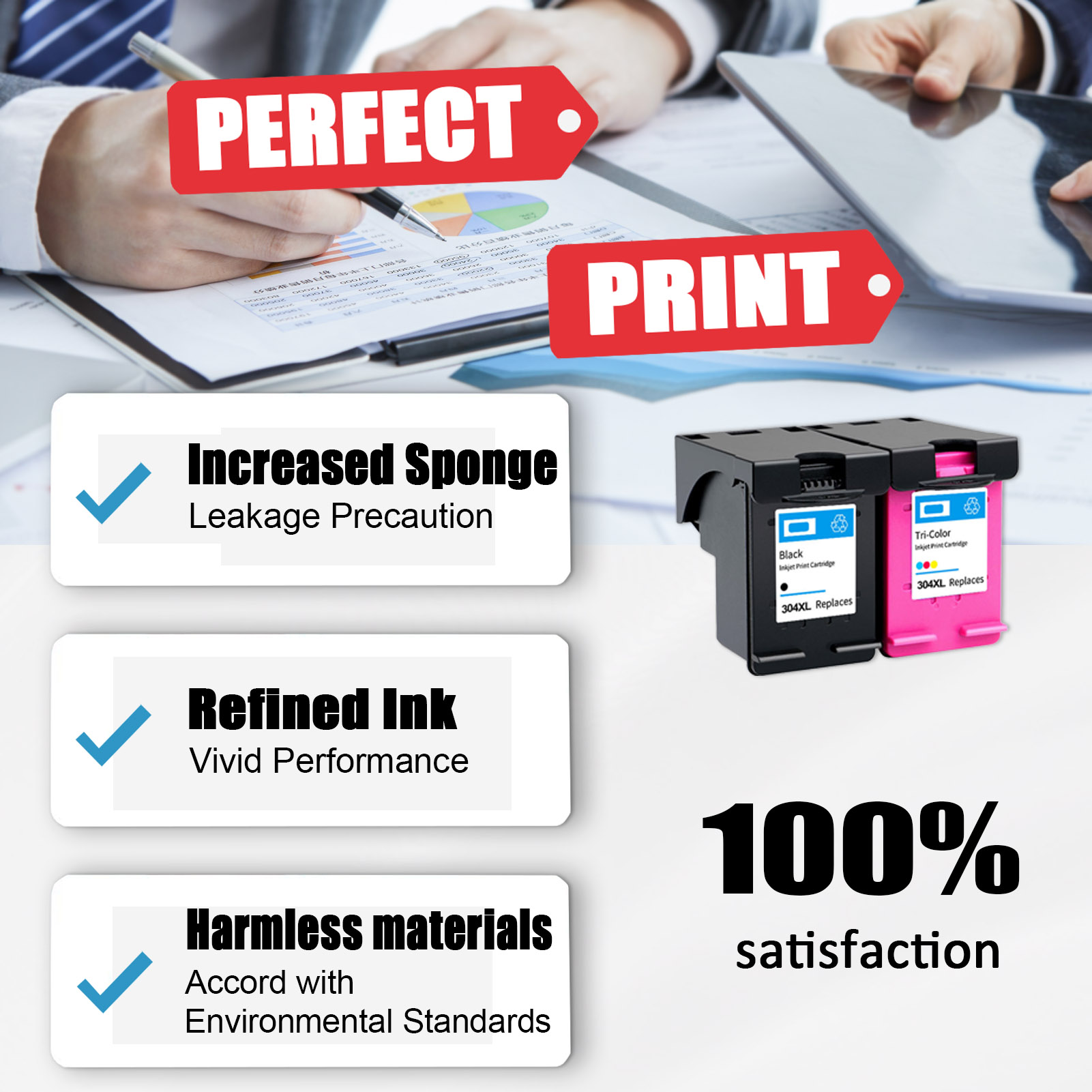 For HP 304XL Ink Cartridge Work For HP AMP 120 125 130 Envy 5030 5032 5020 5010 Deskjet 3760 2630 3750 2620 2622 3720 3762 Printers-PrintsBoost