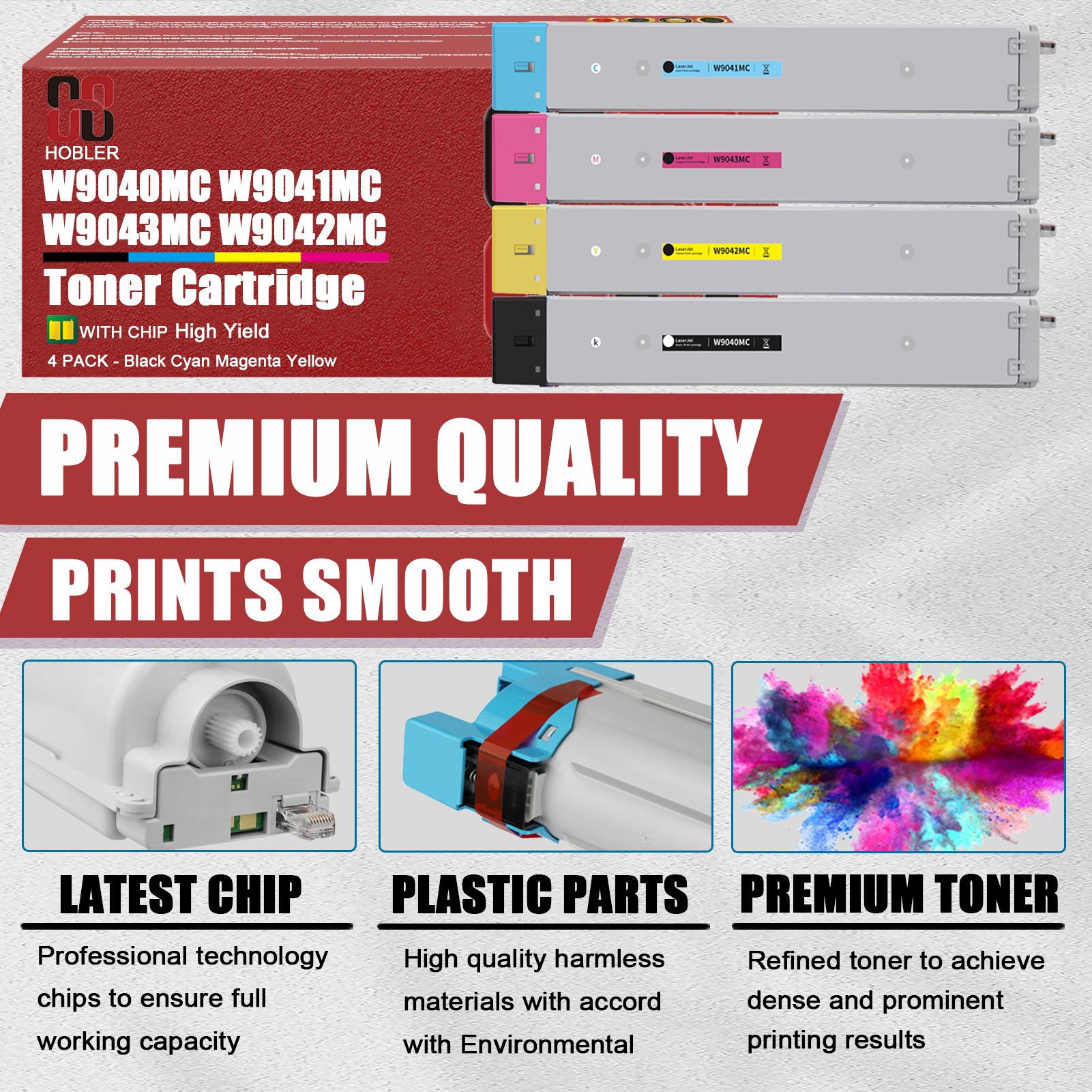 For HP W9040MC W9041MC W9043MC W9042MC Toner Cartridges Work for HP Color LaserJet Managed MFP E77822dn E77822z E77825dn E77825z E77830dn E77830z Printers-PrintsBoost