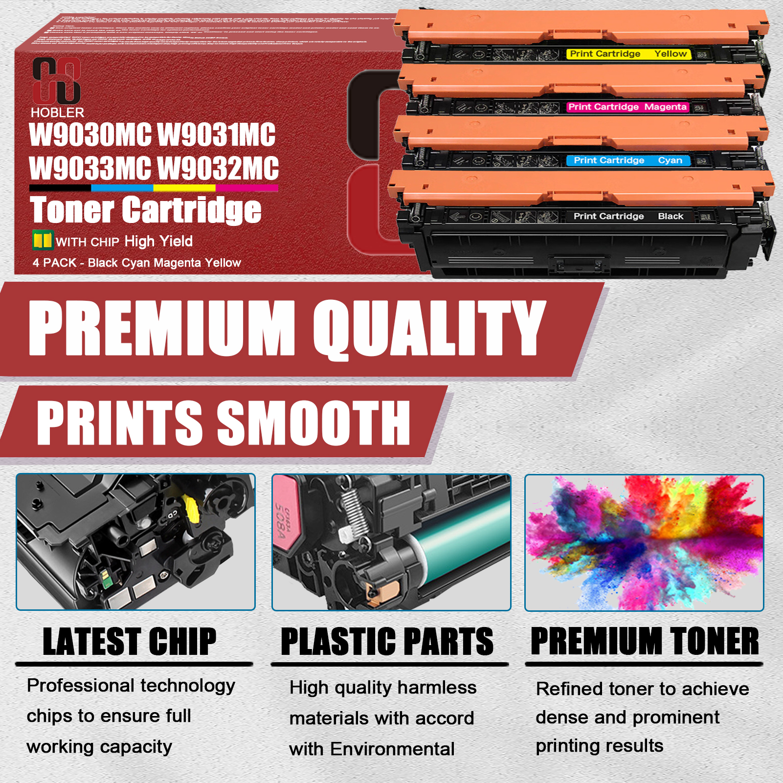 For HP W9030MC W9031MC W9033MC W9032MC Toner Cartridge Work for HP Color LaserJet Managed MFP E67550dh E67650dh E67560z E67660z Printers-PrintsBoost