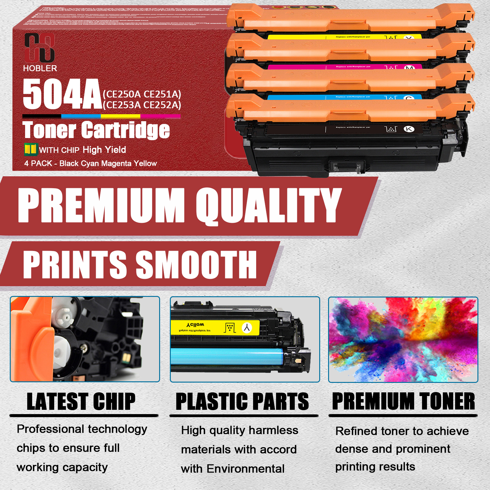 For HP 504A CE250A CE251A CE253A CE252A Toner Cartridge Work for HP Color LaserJet CM3530 CM3530fs CP3525 CP3525dn CP3525n CP3525x CP3530 CM3530ts Printers-PrintsBoost