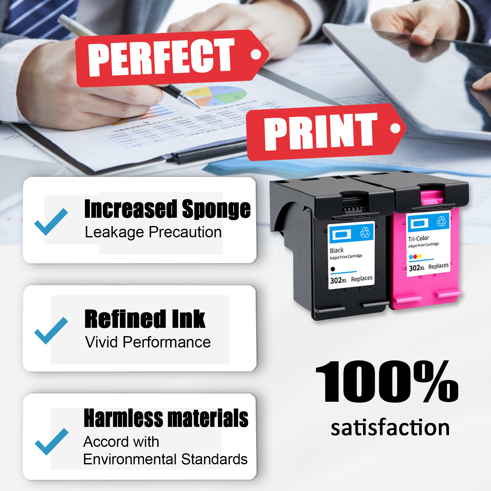 For HP 302XL Ink Cartridge Work For HP Officejet 3830 3834 4650 4658 5220 5255 AMP 130 Envy 4510 4513 4528 5020 Printers-PrintsBoost