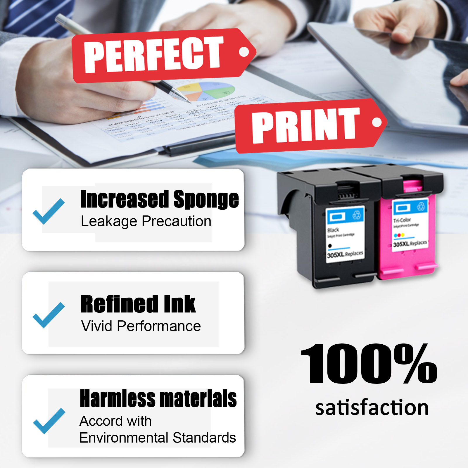 For HP 305XL Ink Cartridge Work For HP DeskJet 2710 2720 2721 2722 ENVY 6010 6012 6020 6022 6030 6032 6052 Printers-PrintsBoost