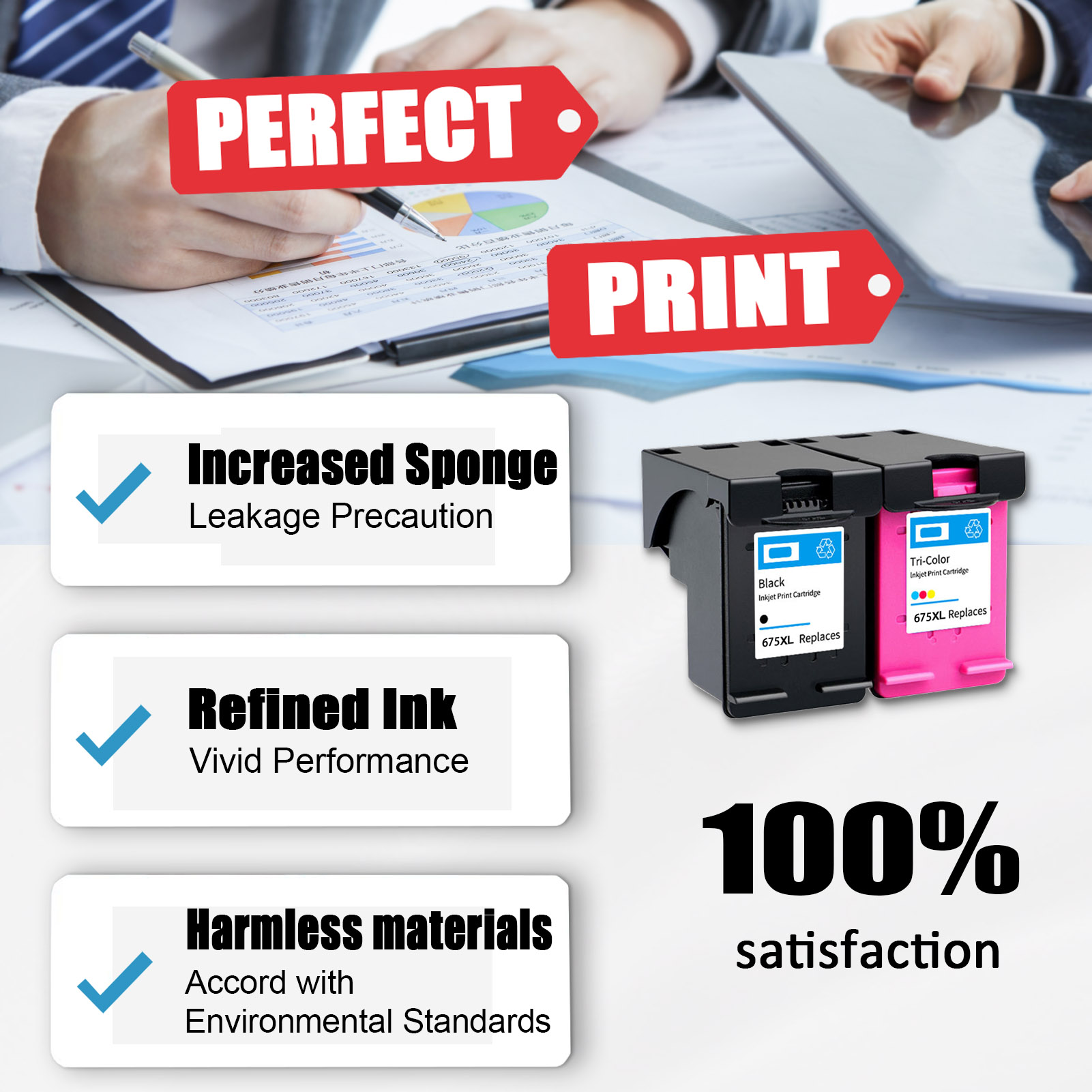 For HP 675XL Ink Cartridge Work For HP OfficeJet 4000 4400 4500 4575 Printers