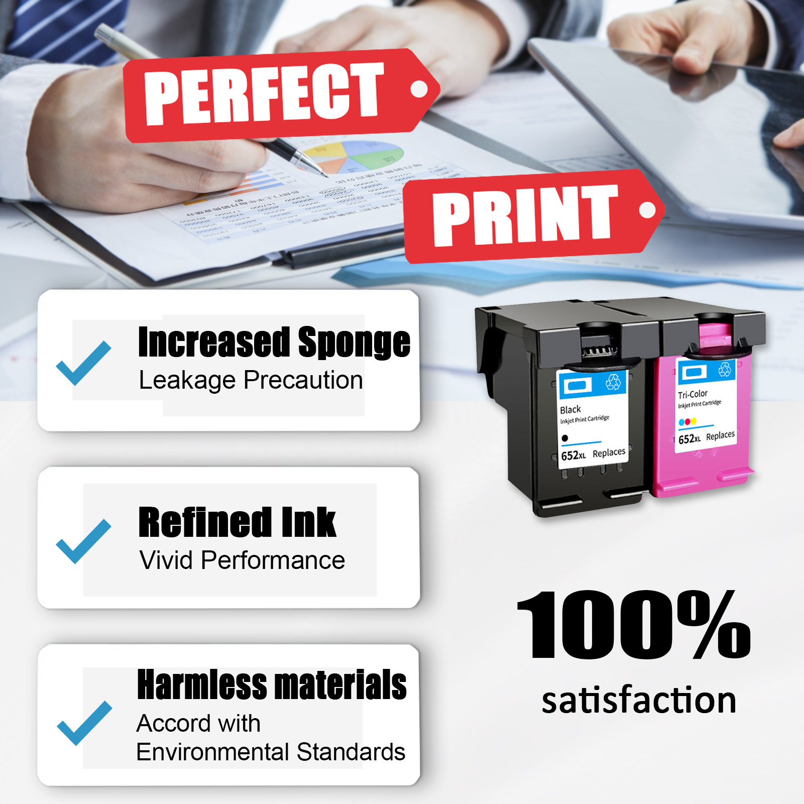 For HP 652XL Ink Cartridge Work For HP Deskjet 1115 2135 2136 3635 3636 3775 3785 3787 3790 3835 4535 4675 5275 Printers-PrintsBoost