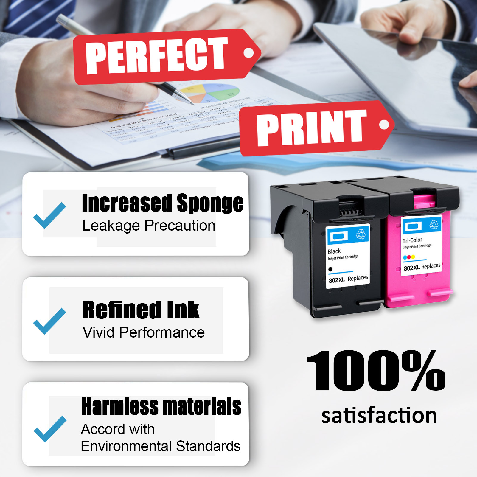 For HP 802XL Ink Cartridge Work For HP OfficeJet 2620 2621 2622 2623 4630 4631 4632 4634 4635 4636 4639 Deskjet 1000 1010 Printers-PrintsBoost