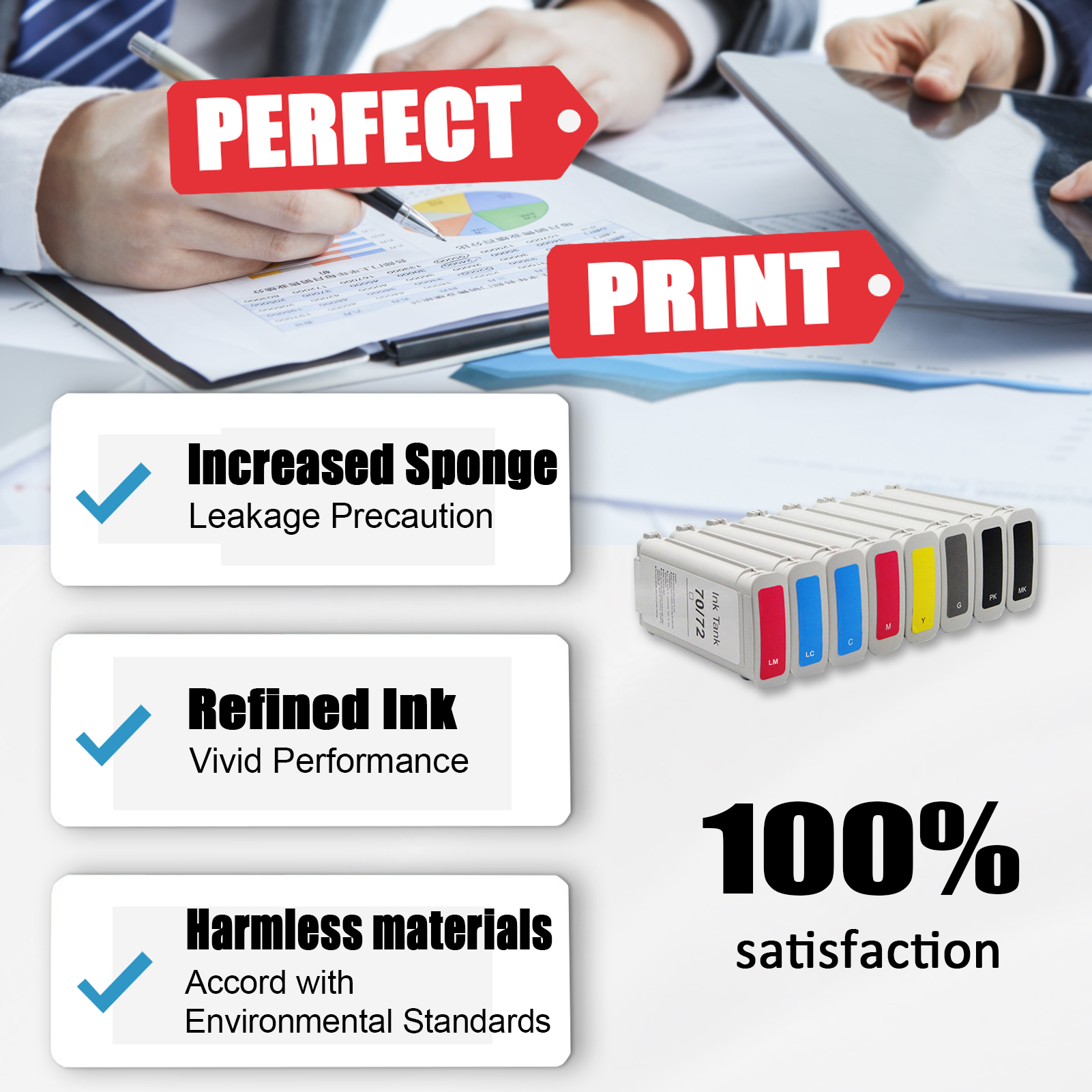 For HP 70 C9448A C9449A C9452A C9453A C9454A C9390A C9455A C9451A Ink Cartridge Work For HP Designjet Z2100 Z3100 Z3200 Z5200 Printers-PrintsBoost