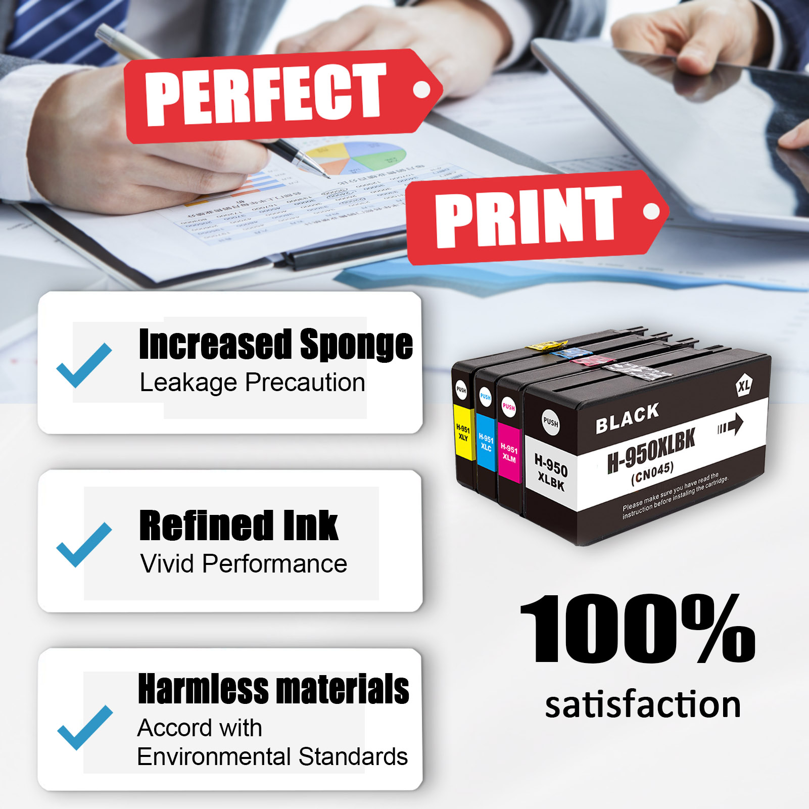 For HP 950XL 951XL Ink Cartridge Work for HP OfficeJet Pro 8100 8600 8610 8615 8620 8625 8630 8640 251dw 271dw 276dw Printers-PrintsBoost