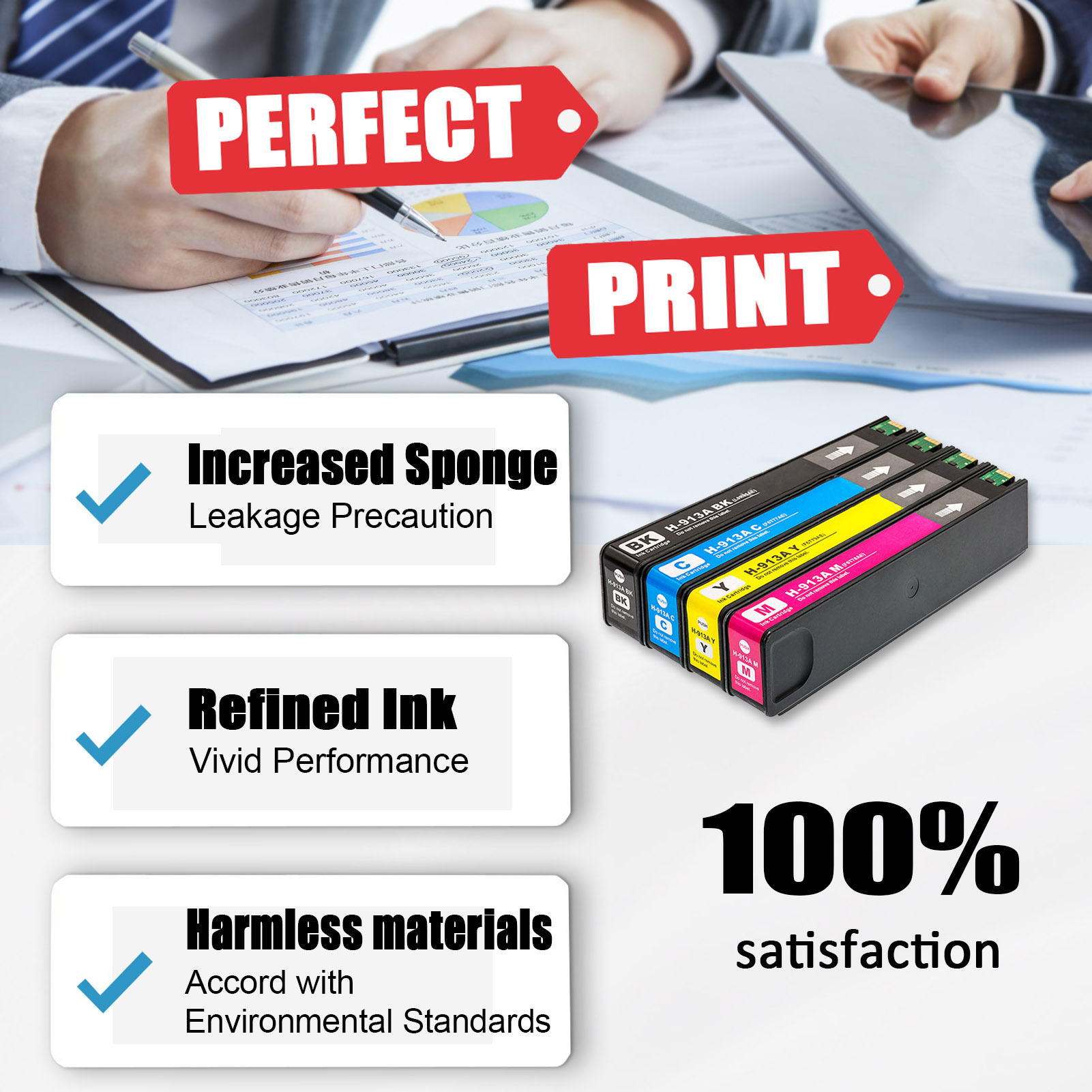 For HP 913A Ink Cartridge Work For HP Pagewide 352dw 377dw 452dn 452dw 477dn 477dw 552dw 577dw 577z P55250dw P57750dw Printers-PrintsBoost