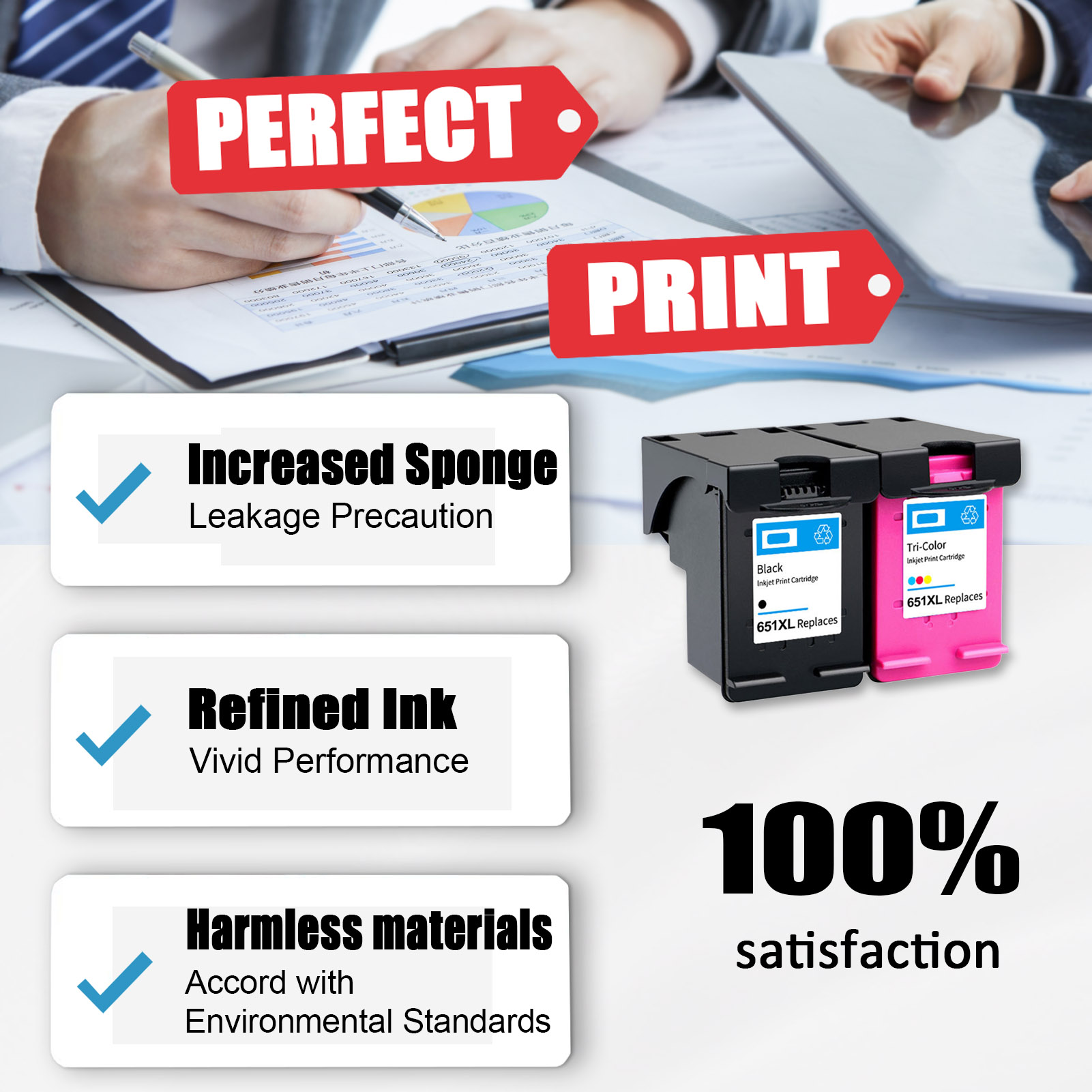For HP 651XL Ink Cartridge Work For HP OfficeJet 202 202c 252 252c, DeskJet Ink Advantage 5575 5645 Printers-PrintsBoost