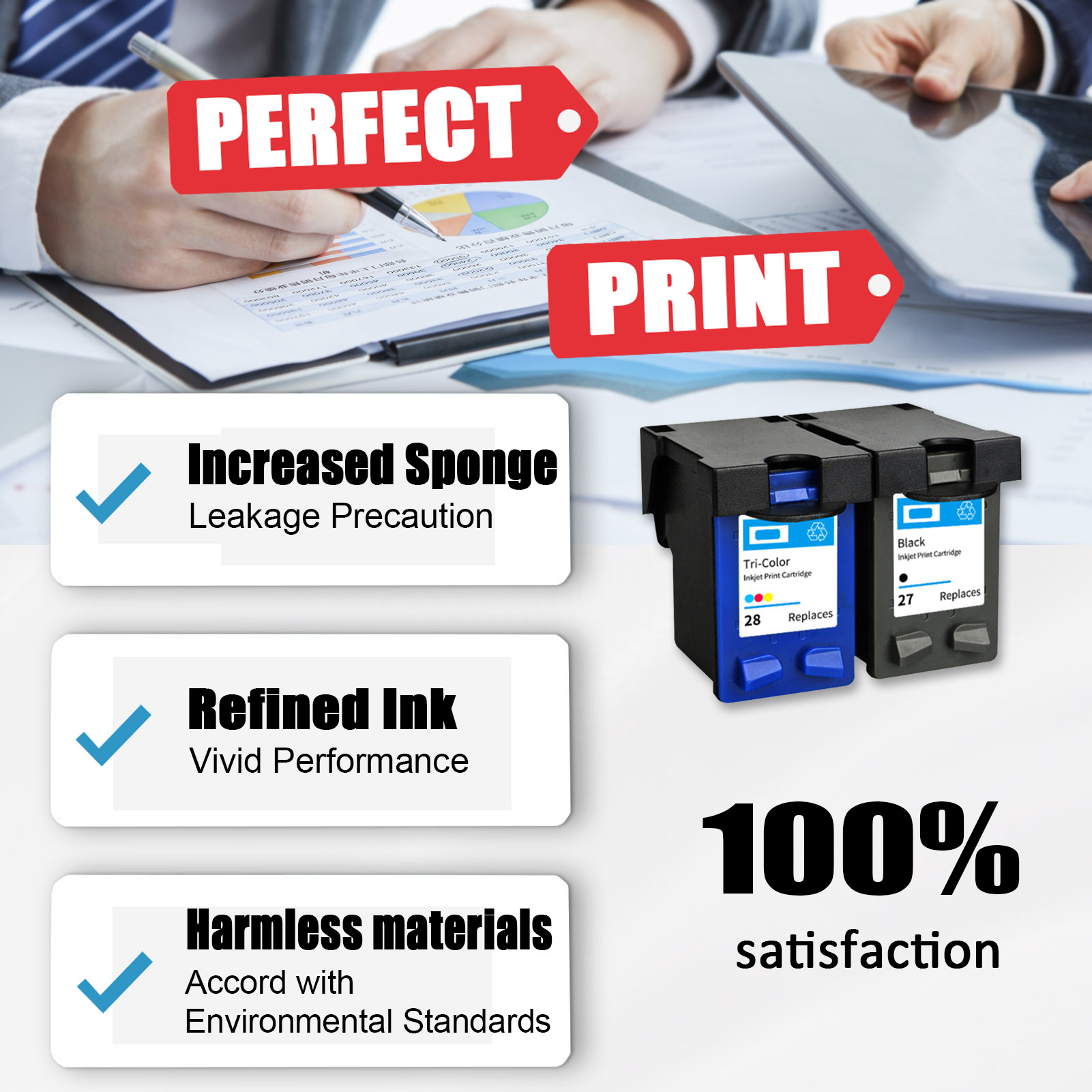 For HP 27 28 Ink Cartridge Work For HP DeskJet 3320 3322 3420 3425 3450, FAX 1240, OfficeJet 4215, PSC 1110 1118 1200 1205 Printers-PrintsBoost