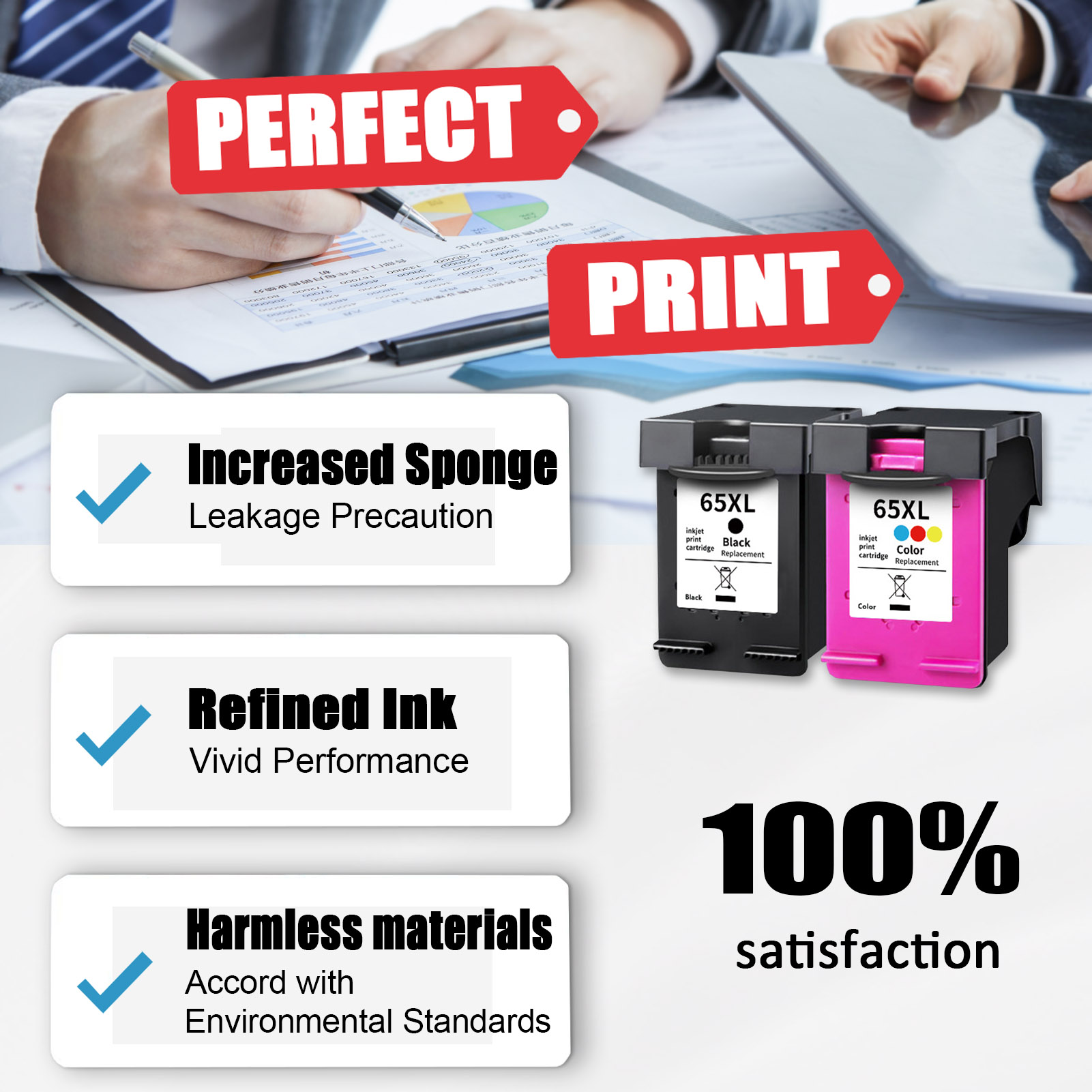 For HP 65XL Ink Cartridge Work For HP Envy 5000 5055 5058 5052 5010 5014, DeskJet 3755 3772 3752 3720 2650 2622 2680 Printers-PrintsBoost