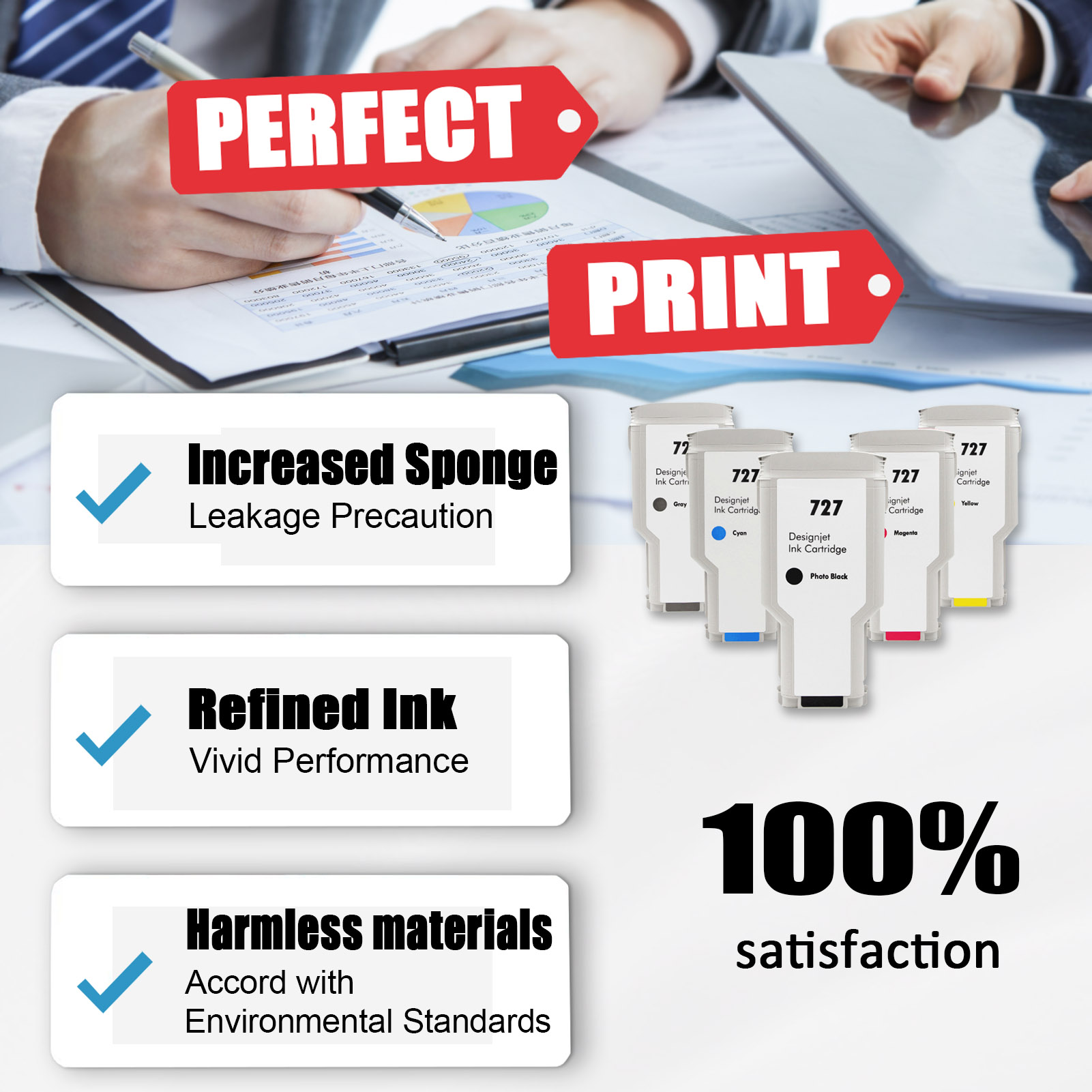 For HP 727 Ink Cartridge Work For HP DesignJet T920 T930 T1500 T1530 T2500 T2530 Plotters