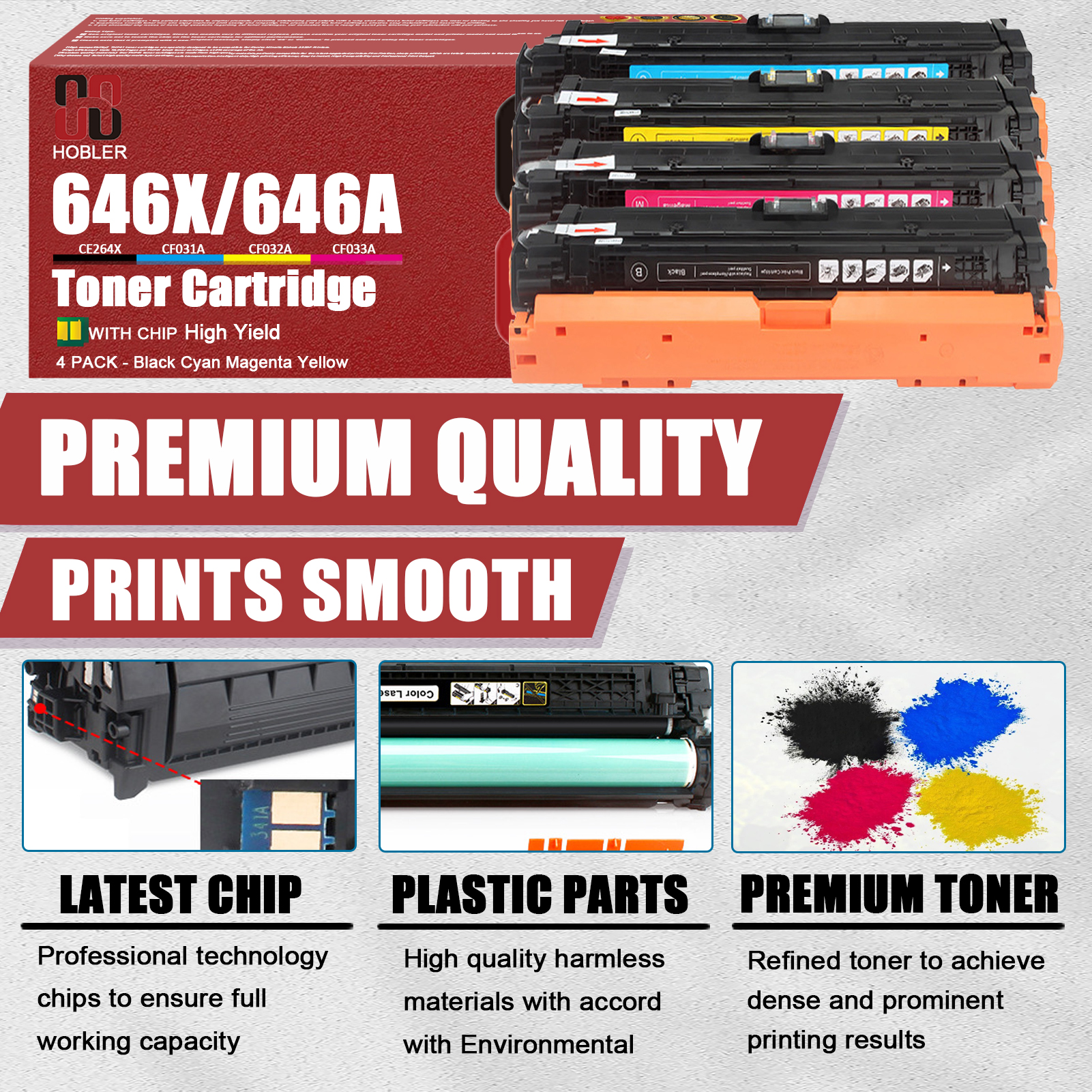 For HP 646X CE264X 646A CF031A CF033A CF032A Toner Cartridge Work for HP Color LaserJet Enterprise MFP CM4540 CM4540f CM4540fskm Printers-PrintsBoost