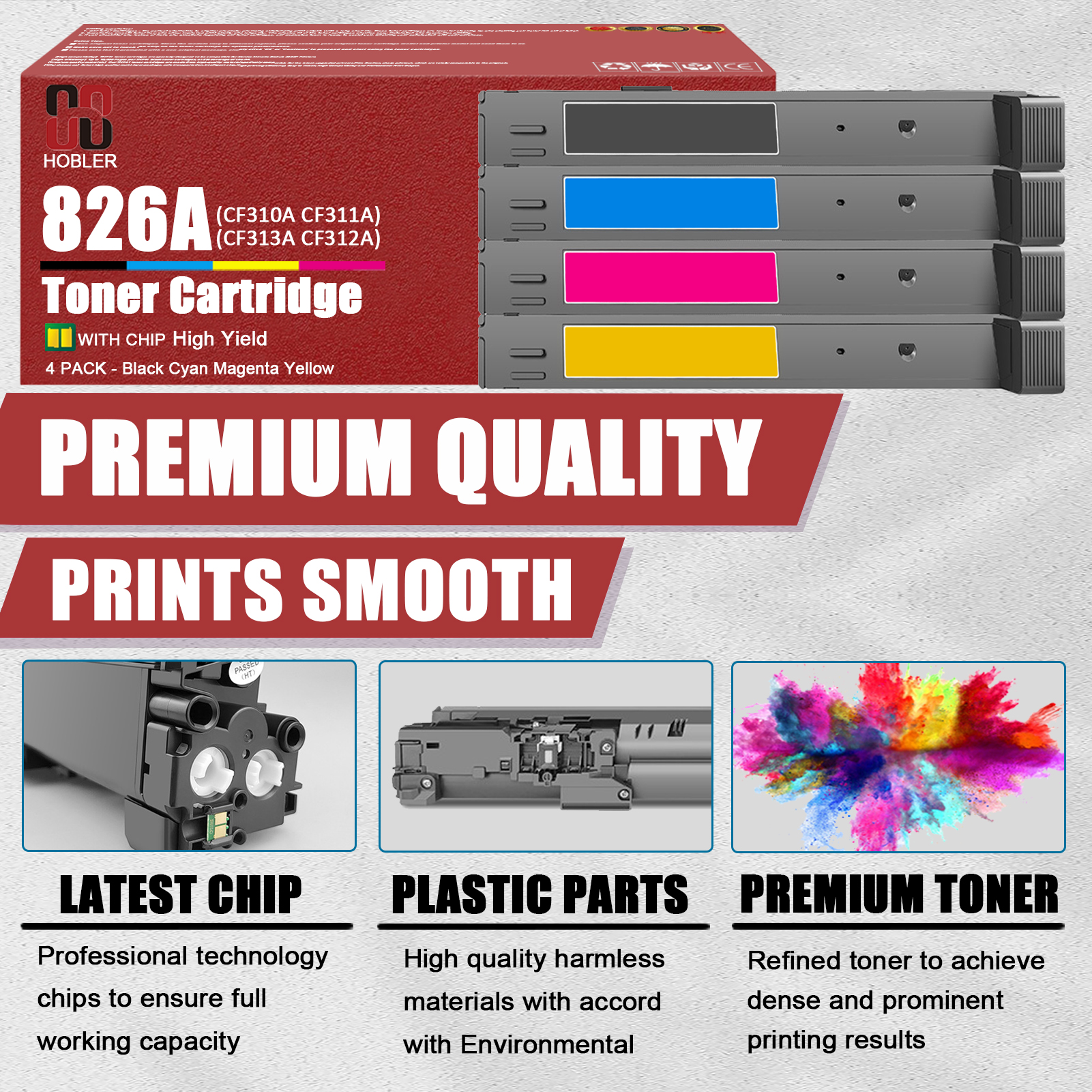 For HP 826A CF310A CF311A CF313A CF312A Toner cartridge Work for HP Color LaserJet Enterprise M855 M855xh M855X+ M855dh Printers-PrintsBoost