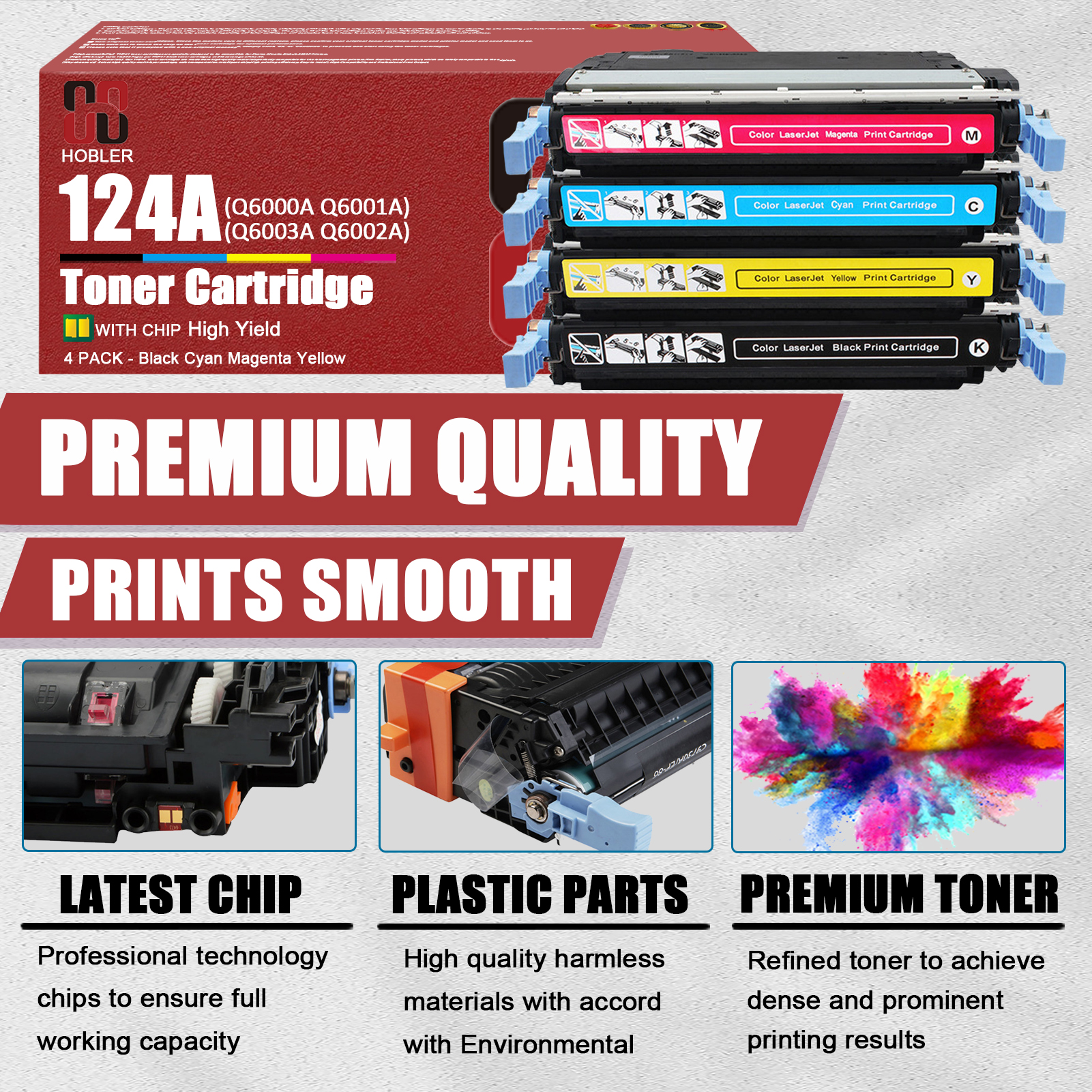 For HP 124A Q6000A Q6001A Q6003A Q6002A Toner Cartridge Work for HP Color LaserJet 1600 2600 2600n 2605dn 2605dtn CM1015 CM1017 Printers-PrintsBoost