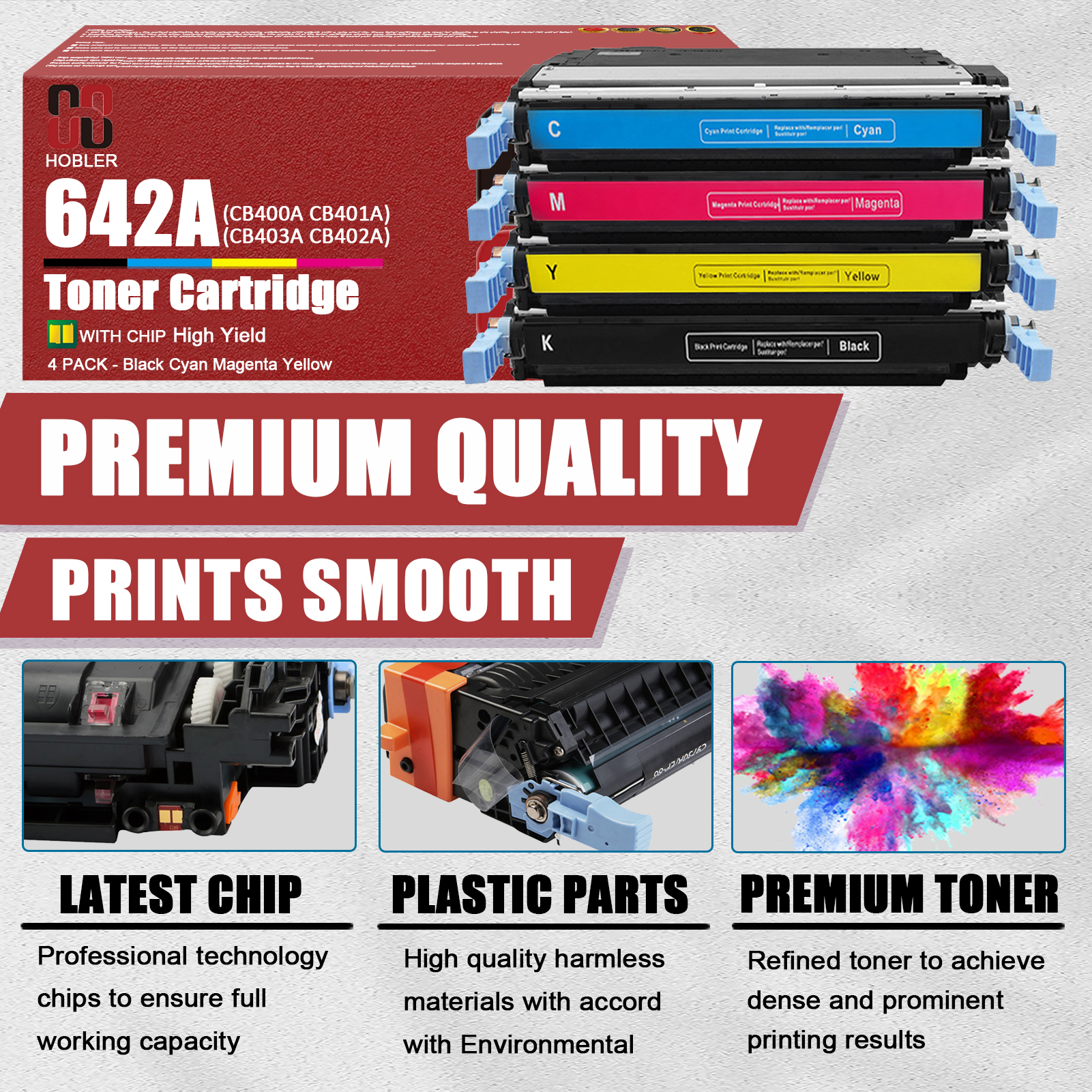 For HP 642A CB400A CB401A CB403A CB402A Toner Cartridge Work for HP Color LaserJet CP4005 CP4005n CP4005dn Printers, Black │CB400A, Cyan │CB401A, Magenta │CB403A, Yellow │CB402A-PrintsBoost
