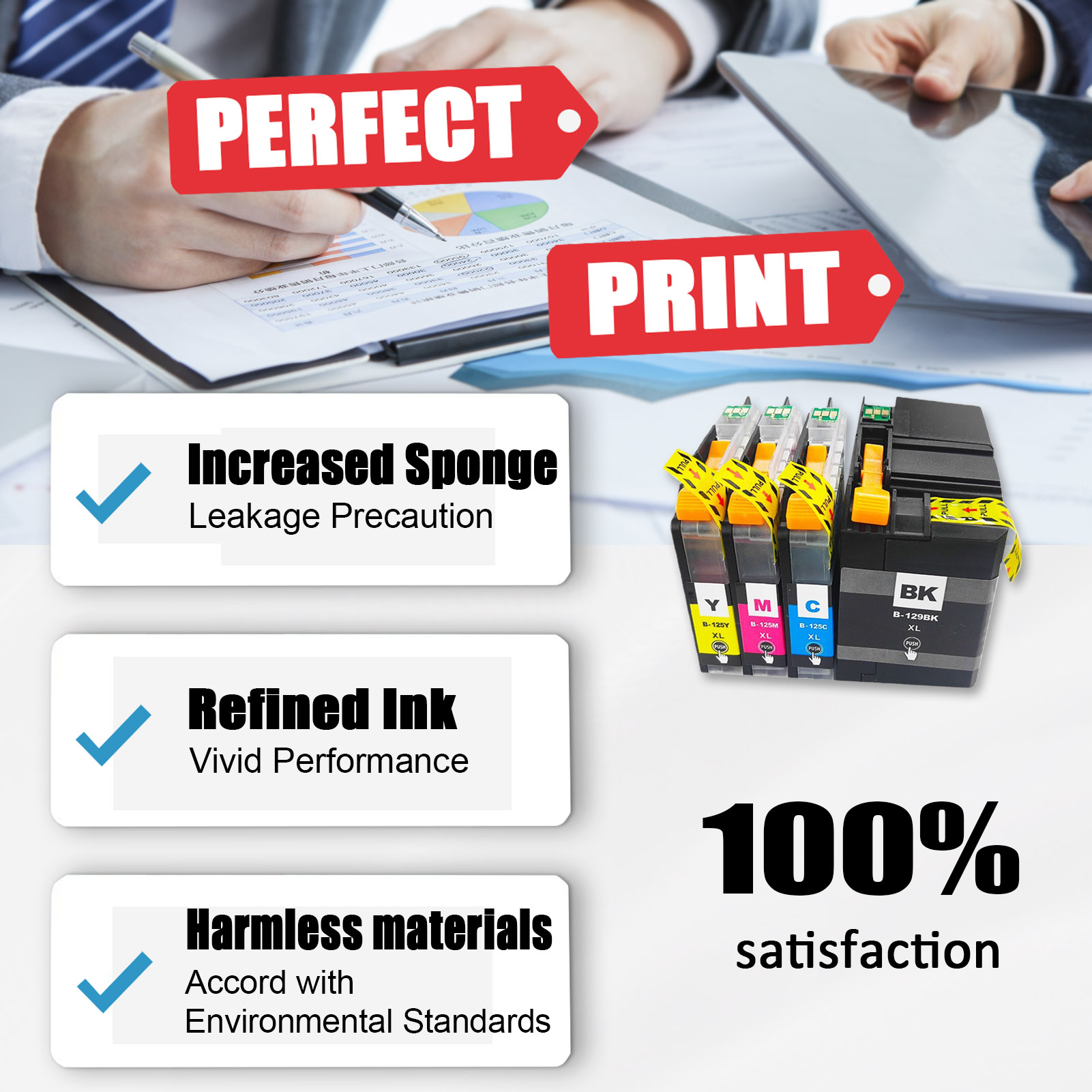 For Brother LC129XL LC125XL Ink Cartridge Work For Brother MFC-J6920DW MFC-J6720DW MFC-J6520DW Printers-PrintsBoost