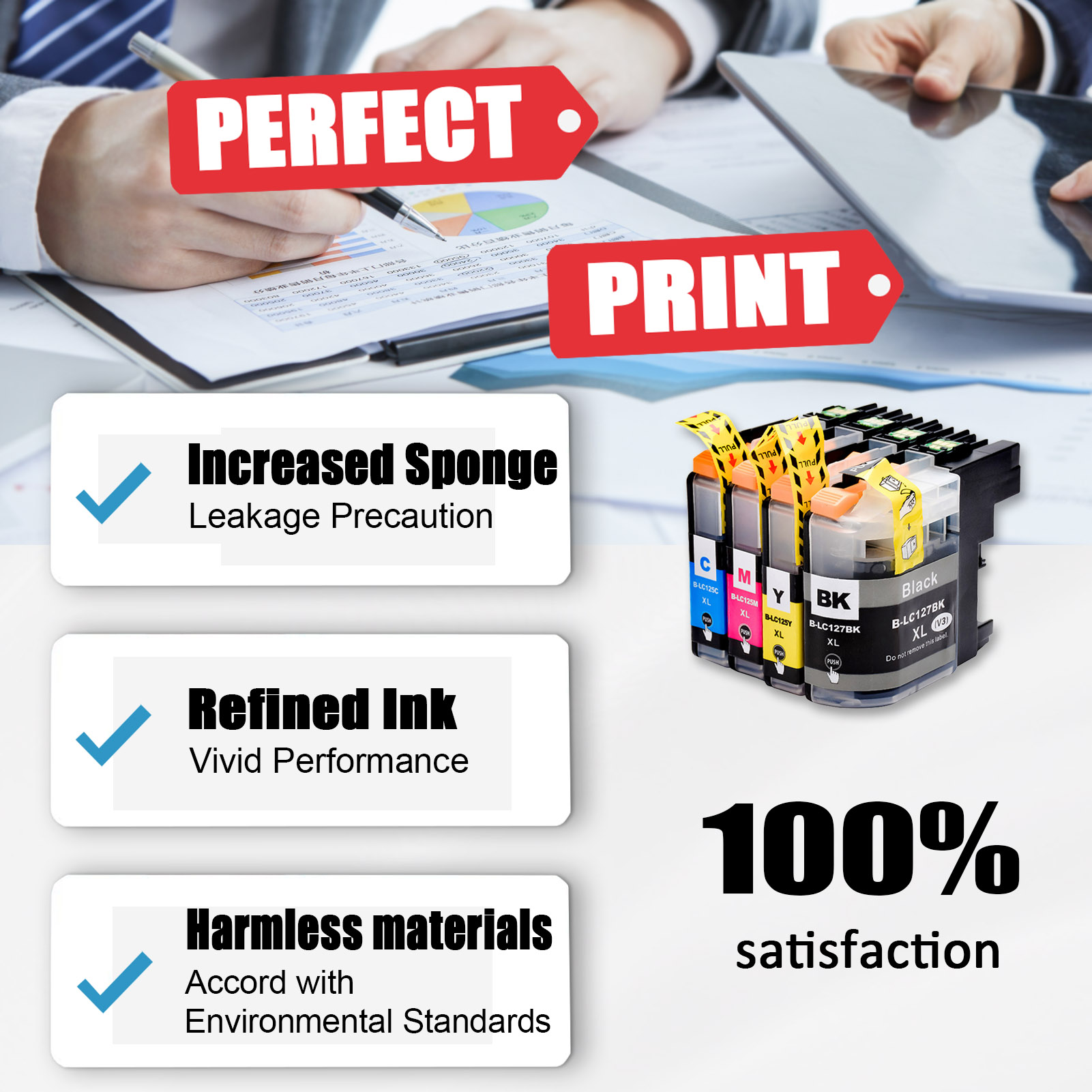 For Brother LC127XL LC125XL Ink Cartridge Work For Brother MFC-J4410DW MFC-J4510DW MFC-J4610DW MFC-J4710DW DCP-J4110DW Printers-PrintsBoost