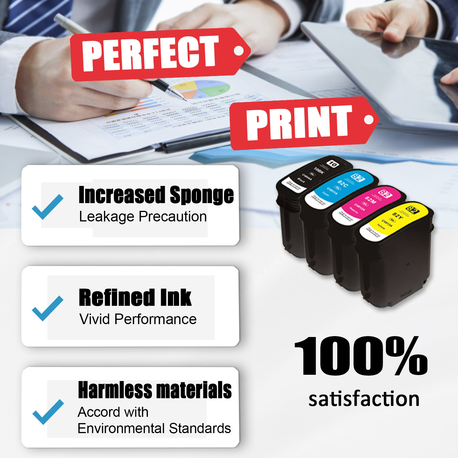 For HP 10XL 82XL Ink Cartridge Work For HP DesignJet 70 100 800 500 Cc800ps OfficeJet Pro K850 9100 9110 9120 Printers-PrintsBoost
