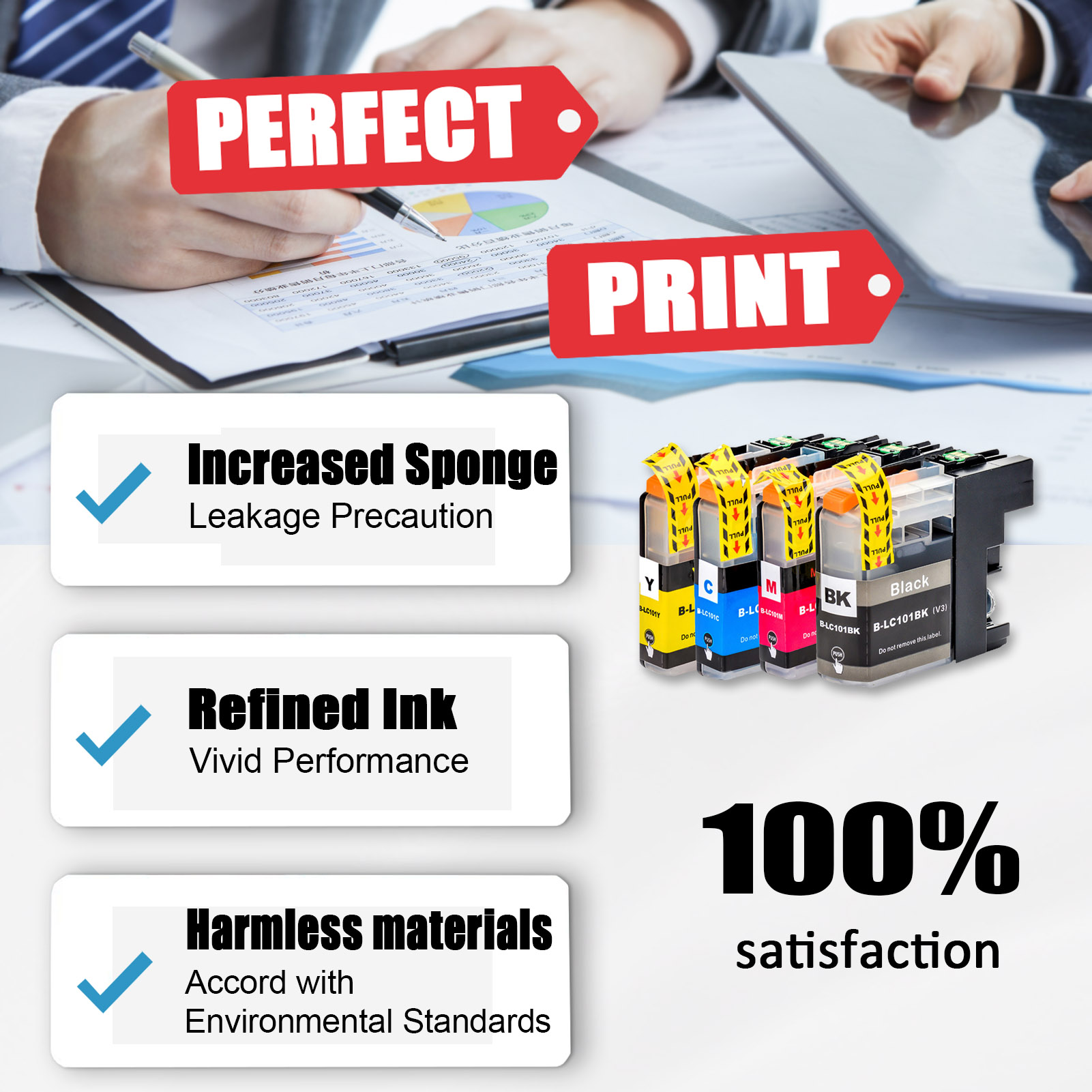 For Brother LC101 Ink Cartridge Work For Brother DCP-J152W MFC-J245 MFC-J285DW MFC-J450DW MFC-J470DW MFC-J475DW Printers-PrintsBoost