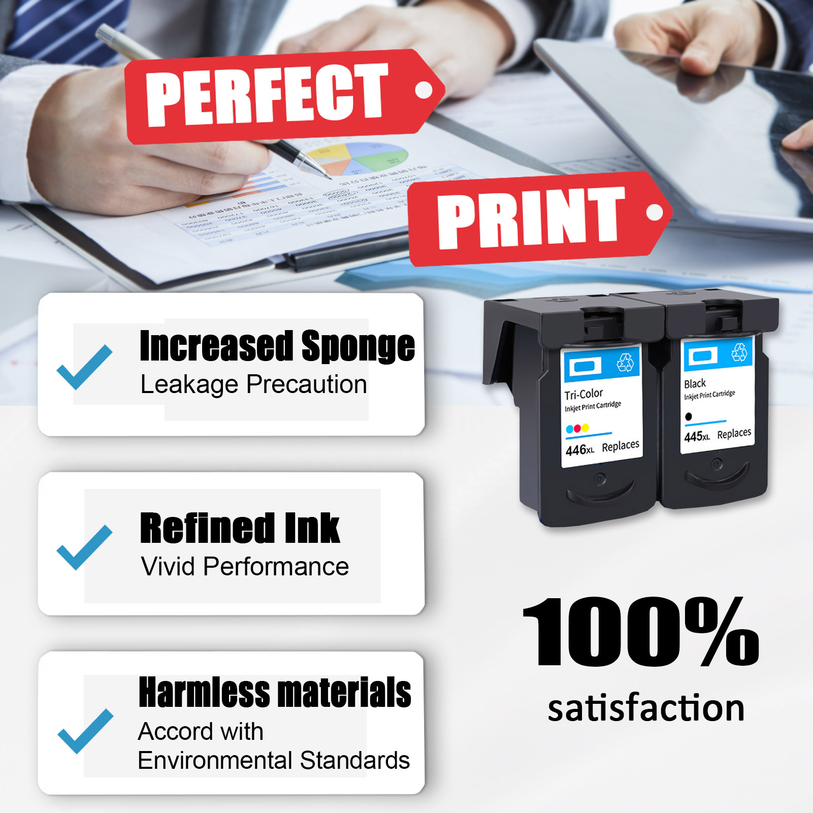 For Canon PG-445XL CL-446XL Ink Cartridge Work For Canon Pixma IP2840 MG2440 MG2540 MG2940 MX494 TS204 TS304 TS3140 TR4540 Printers-PrintsBoost