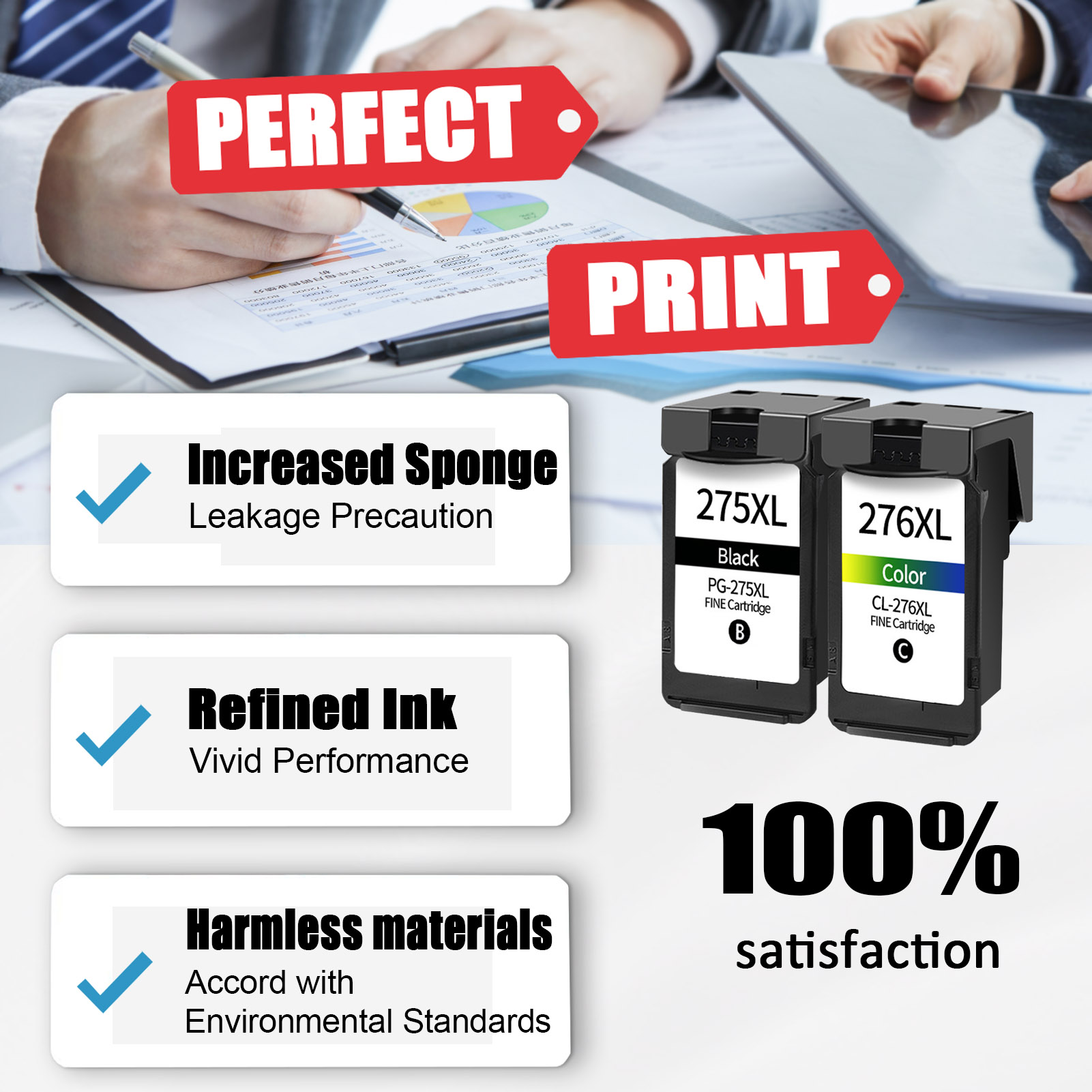 For Canon PG-275XL CL-276XL Ink Cartridge Work For Canon Pixma TS3500 TS3520 TS3522 TR4700 TR4720 TR4722 Printers-PrintsBoost
