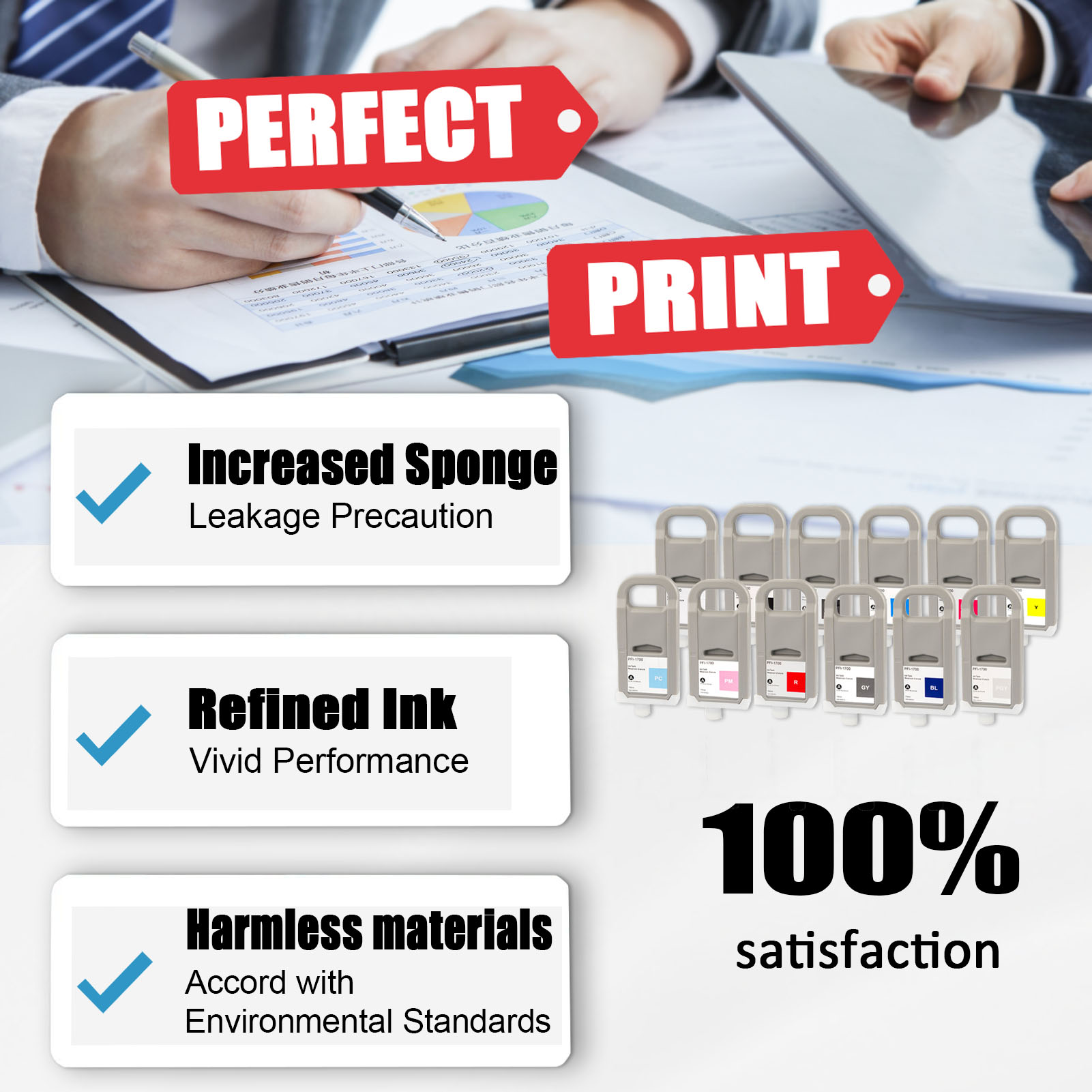 For Canon PFI-1700 Ink Cartridge Work for Canon ImagePROGRAF PRO-2000 PRO-4000 PRO-4000S PRO-6000 PRO-6000S Printers-PrintsBoost