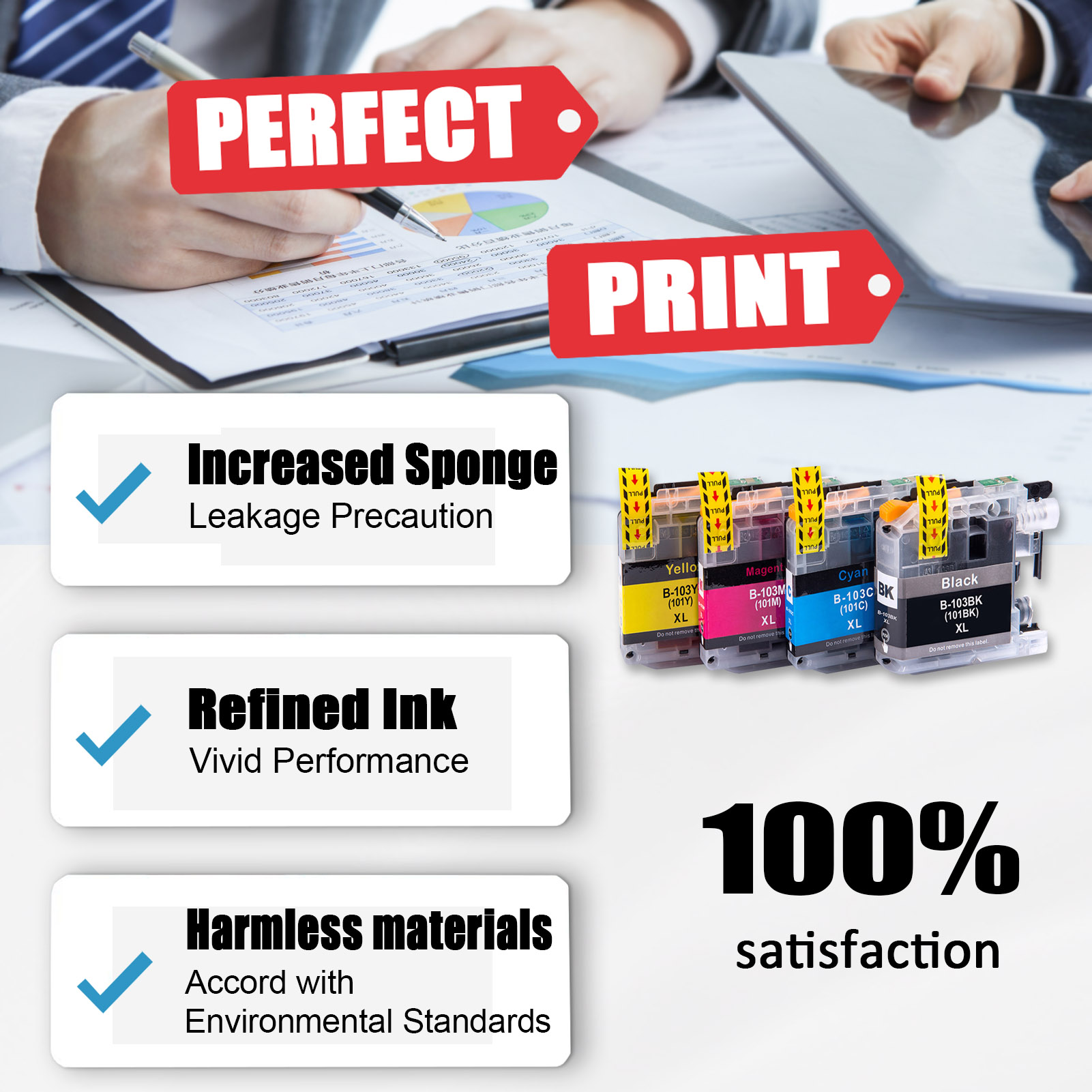 For Brother LC103 Ink Cartridge Work For Brother DCP-J152W MFC-J245 MFC-J285DW MFC-J4310DW MFC-J4410DW MFC-J450DW MFC-J4510DW etc. Printers-PrintsBoost