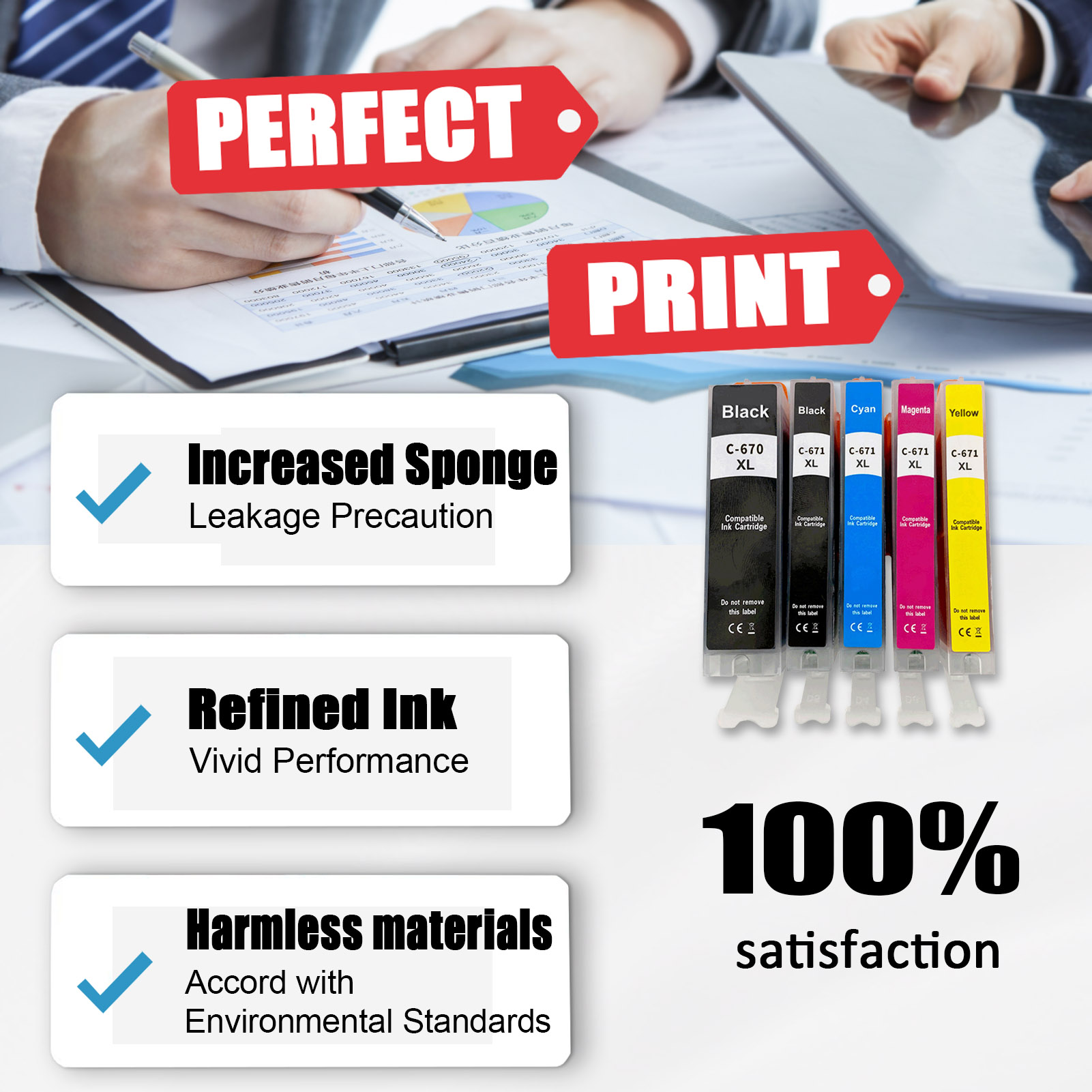 For Canon PGI-670XL CLI-671XL Ink Cartridge Work For Canon Pixma MG5460 MG5560 MG5660 MG6360 MG6460 MG6660 MG7160 MX926 Printers-PrintsBoost