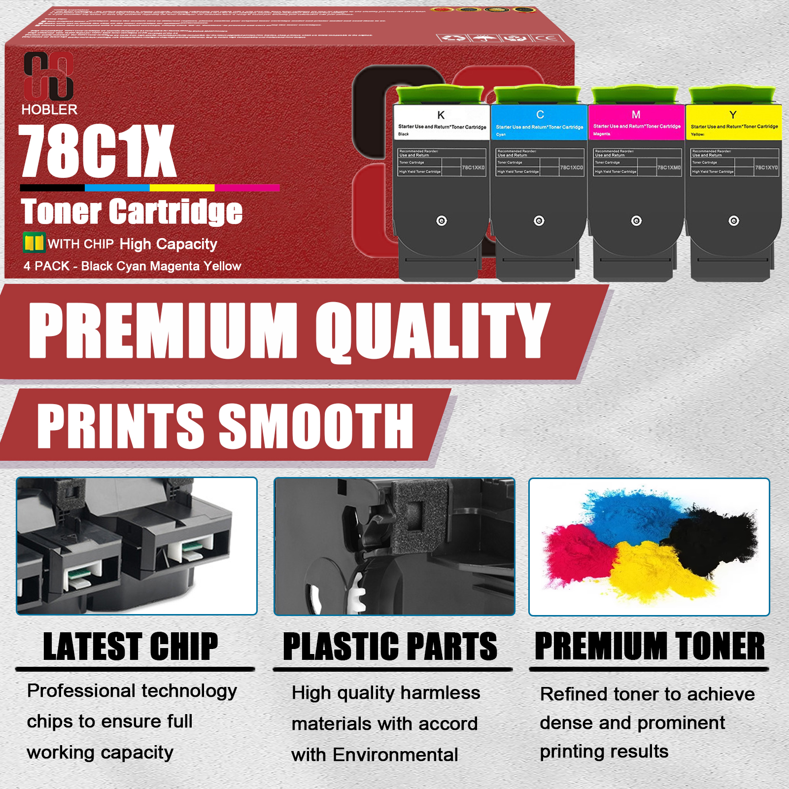 For Lexmark 78C1XK0 78C1XC0 78C1XM0 78C1XY0 Toner Cartridge Work for Lexmark CS421 CS521 CS622 CX421 CX522 CX622 CX625 Printers