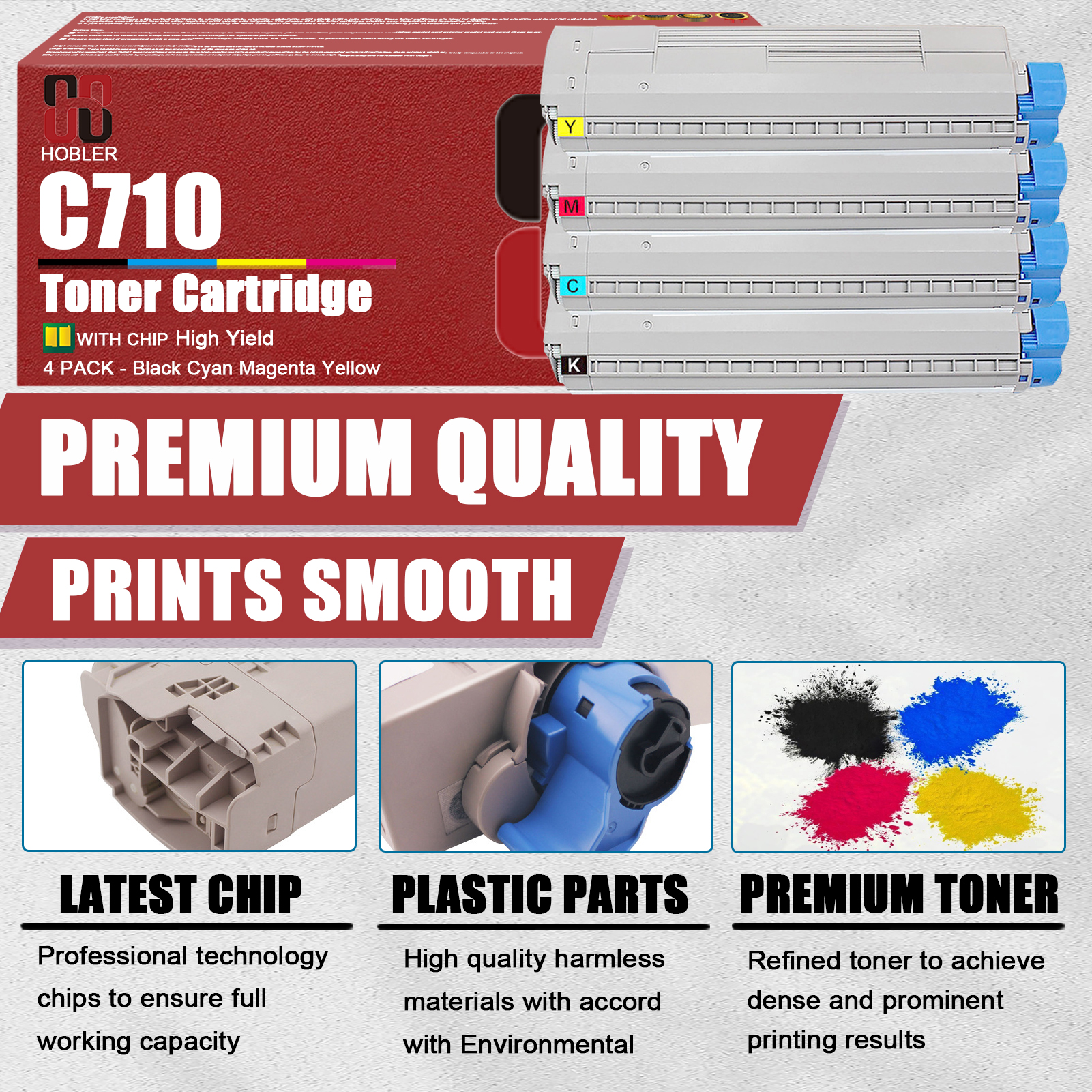 For OKI 43866104 43866103 43866102 43866101 Toner Cartridge Work for OKI C710 C710N Printers