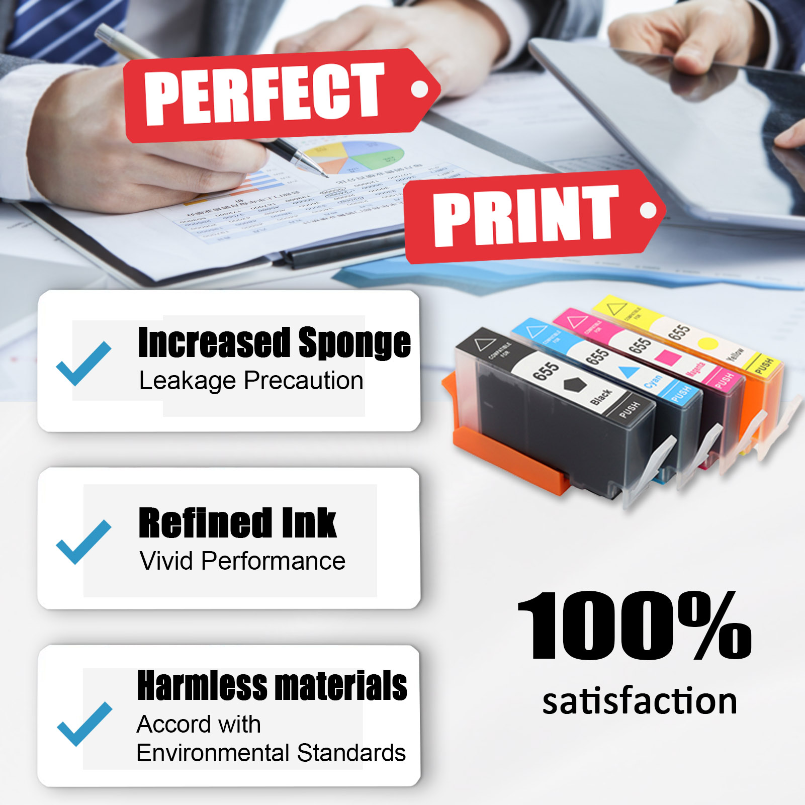 For HP 655 Ink Cartridge Work For HP DeskJet 3525 4615 4625 5525 6520 6525 Printers