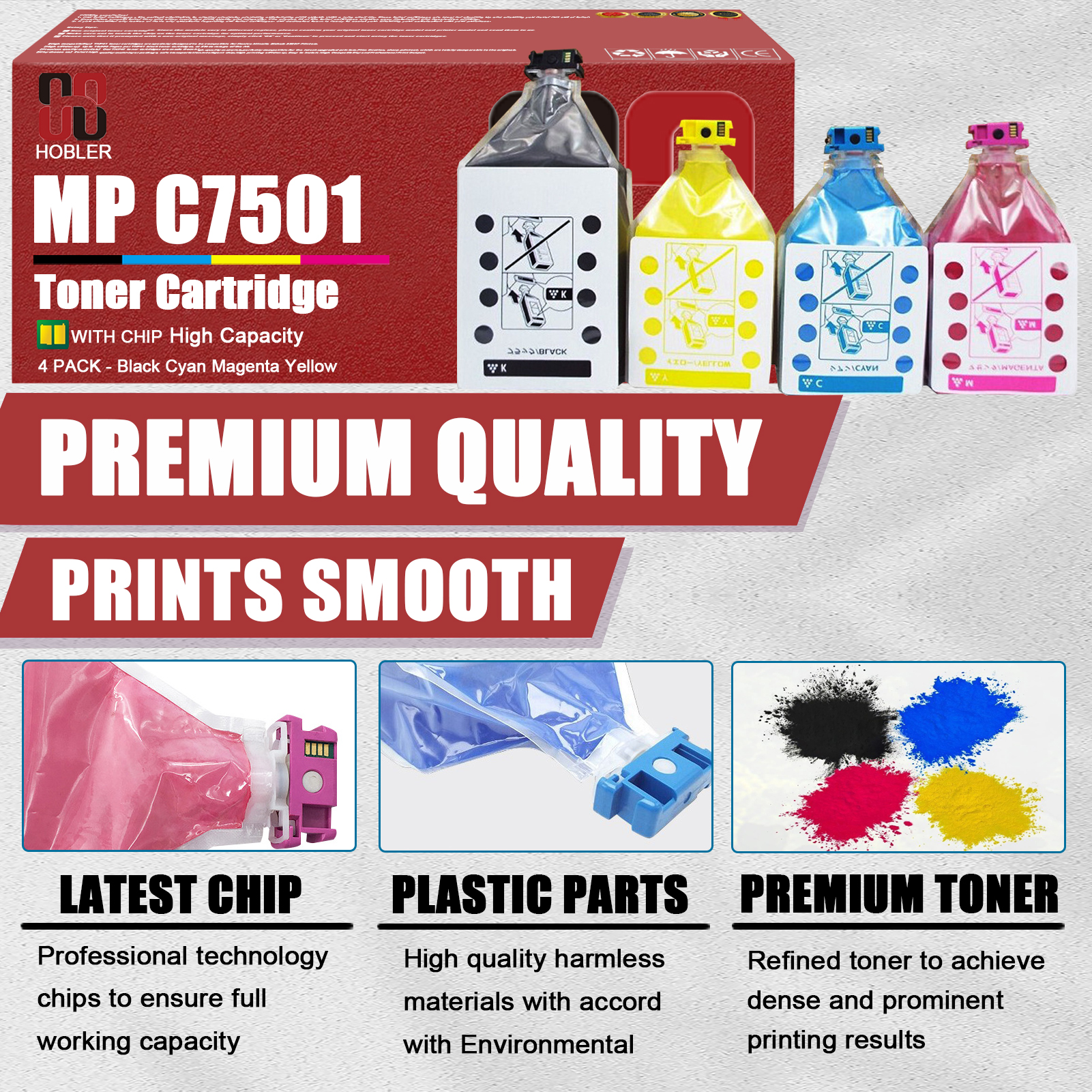 For Ricoh 841357 841358 841359 841360 Toner Cartridge Work for Ricoh MP C7501 C6501 LD375C LD365C C9075 C9065 Printers