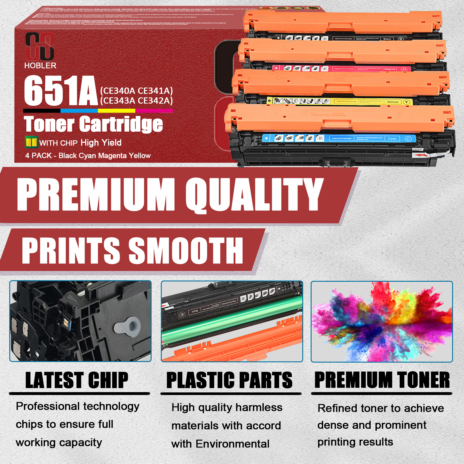 For HP 651A CE340A CE341A CE343A CE342A Toner Cartridge Work for HP LaserJet Enterprise 700 Color M775dn M775f M775z M775z+ Printers