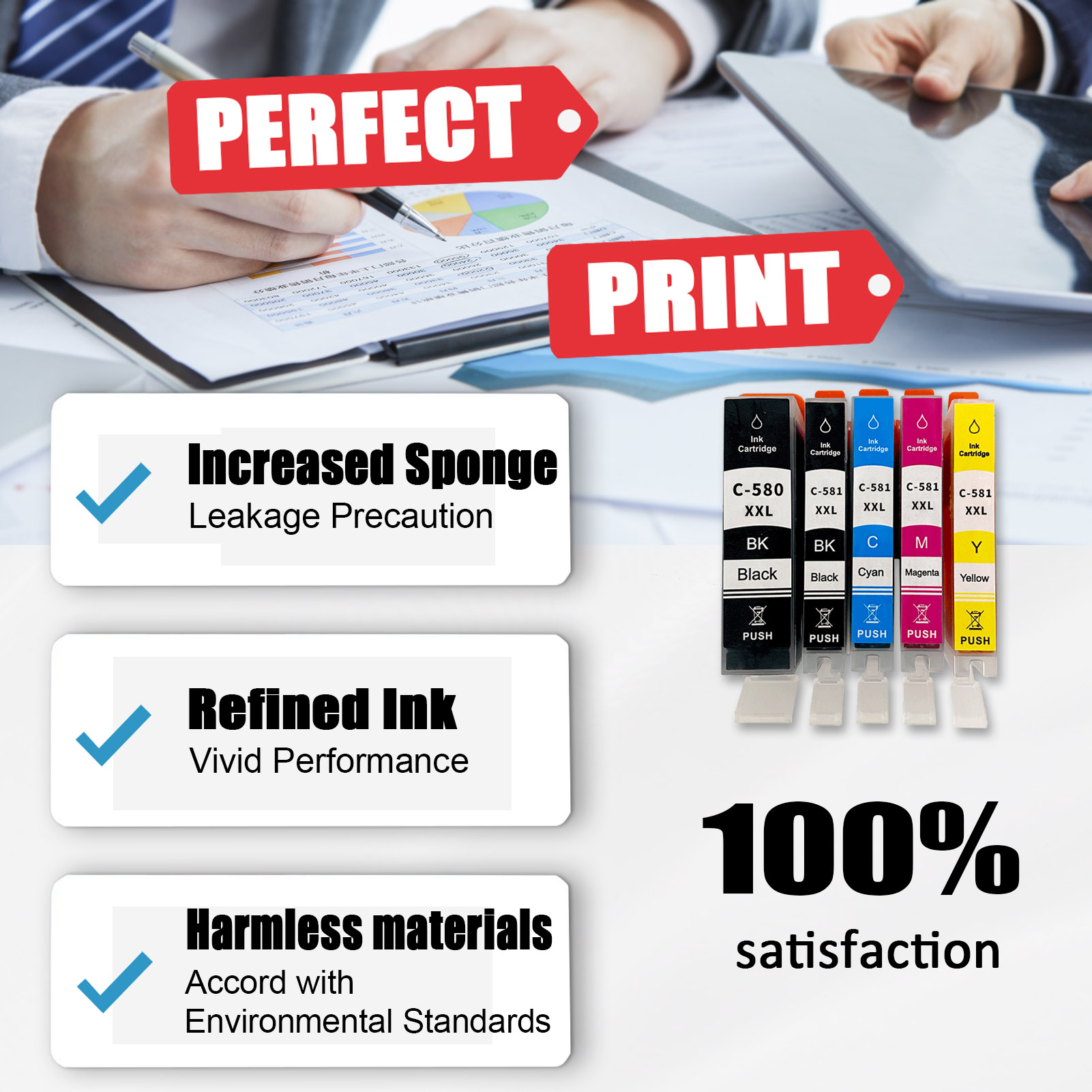 For Canon PGI-580XXL  CLI-581XXL Ink Cartridge Work For Canon Pixma TS6350 TS9550 TR7550 TR7500 TR8550 TR8500 TS6100 etc. Printers-PrintsBoost