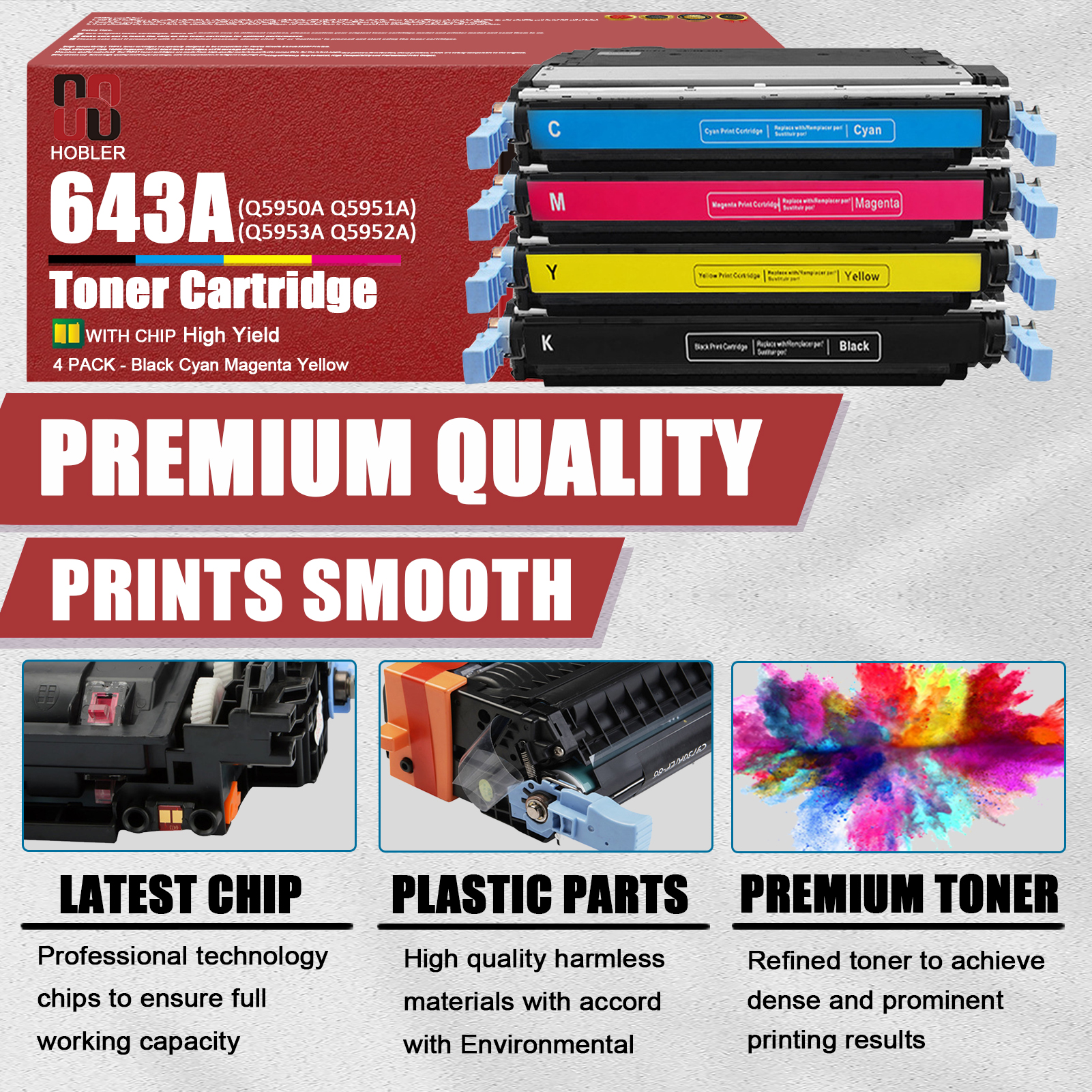 For HP 643A Q5950A Q5951A Q5953A Q5952A Toner Cartridge Work for HP Color LaserJet 4700 4700n 4700dn 4700dtn 4700ph Printers