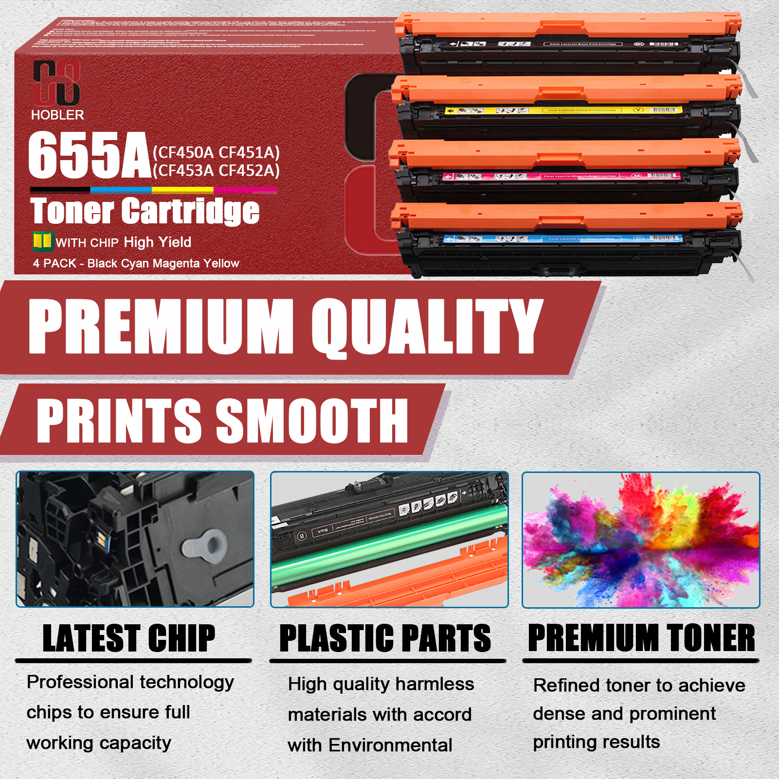 For HP 655A CF450A CF451A CF452A CF453A Toner Cartridge Work for HP LaserJet Enterprise M652dn M652n M653dn M653dh M653x M681dh M681f M681z M682z Printers