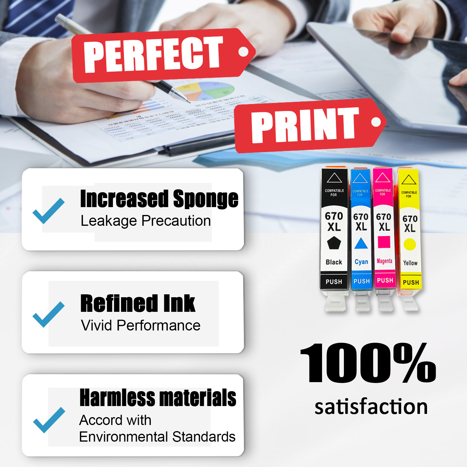 For HP 670XL Ink Cartridge Work For HP DeskJet 3525 4615 4620 4625 5525 6526 Printers