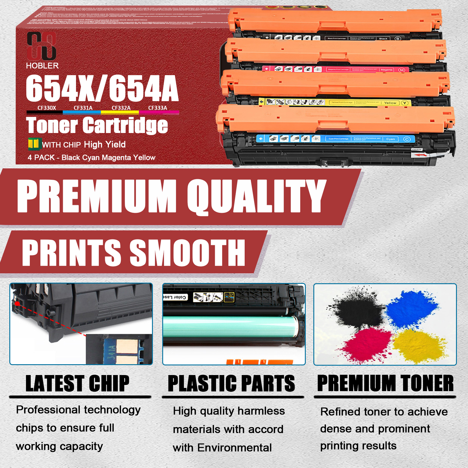 For HP 654X CF330X 654A CF331A CF333A CF332A Toner Cartridge Work for HP Color LaserJet Enterprise M651 M651n M651dn M651xh Printers
