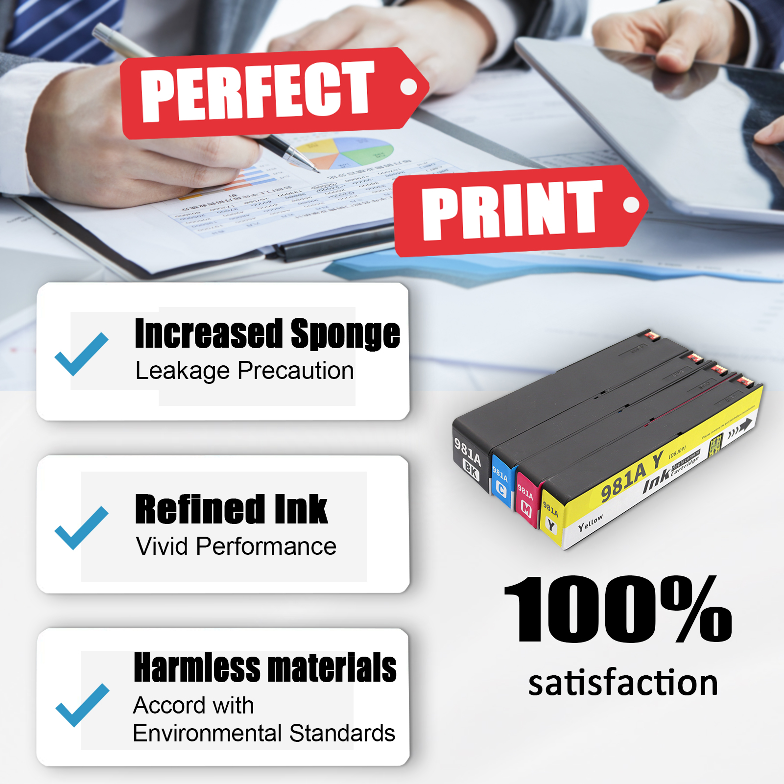 For HP 981A Ink Cartridges Work for HP PageWide Enterprise Color 556dn 556 Flow MFP 586dn 586f 586 Printers-PrintsBoost