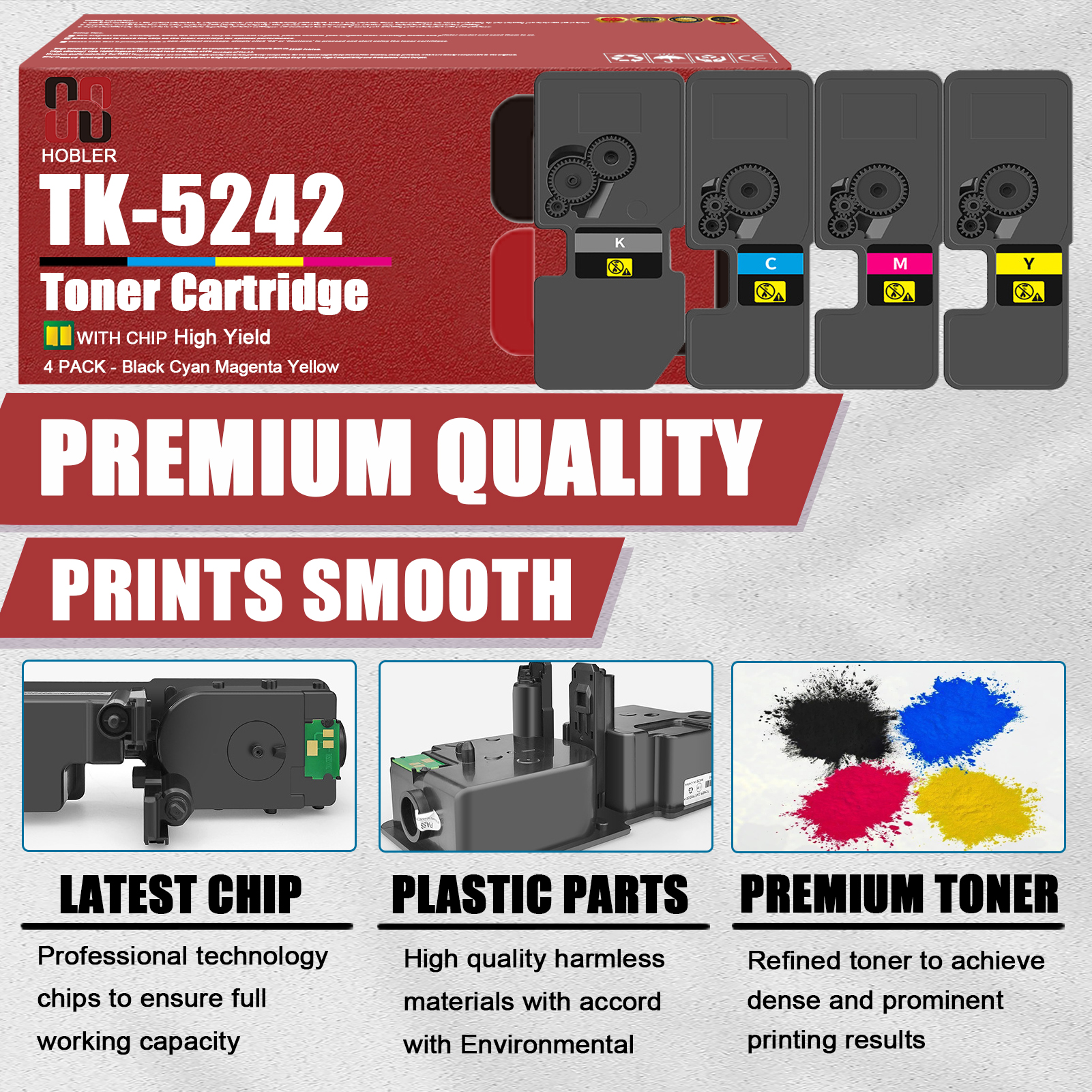 For Kyocera TK-5242K TK-5242C TK-5242M TK-5242Y Toner Cartridge Work for Kyocera Ecosys P5026cdn P5026cdw M5526cdn Printers-PrintsBoost