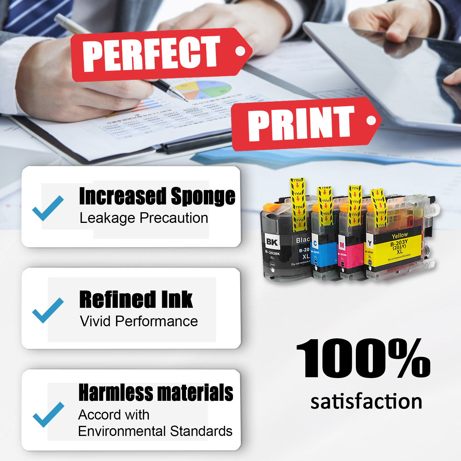 For Brother LC203XL Ink Cartridge Work For Brother MFC-4320DW MFC-J4420DW MFC-J4620DW MFC-J460DW MFC-J480DW MFC-J485DW MFC-J5520DW etc. Printers-PrintsBoost