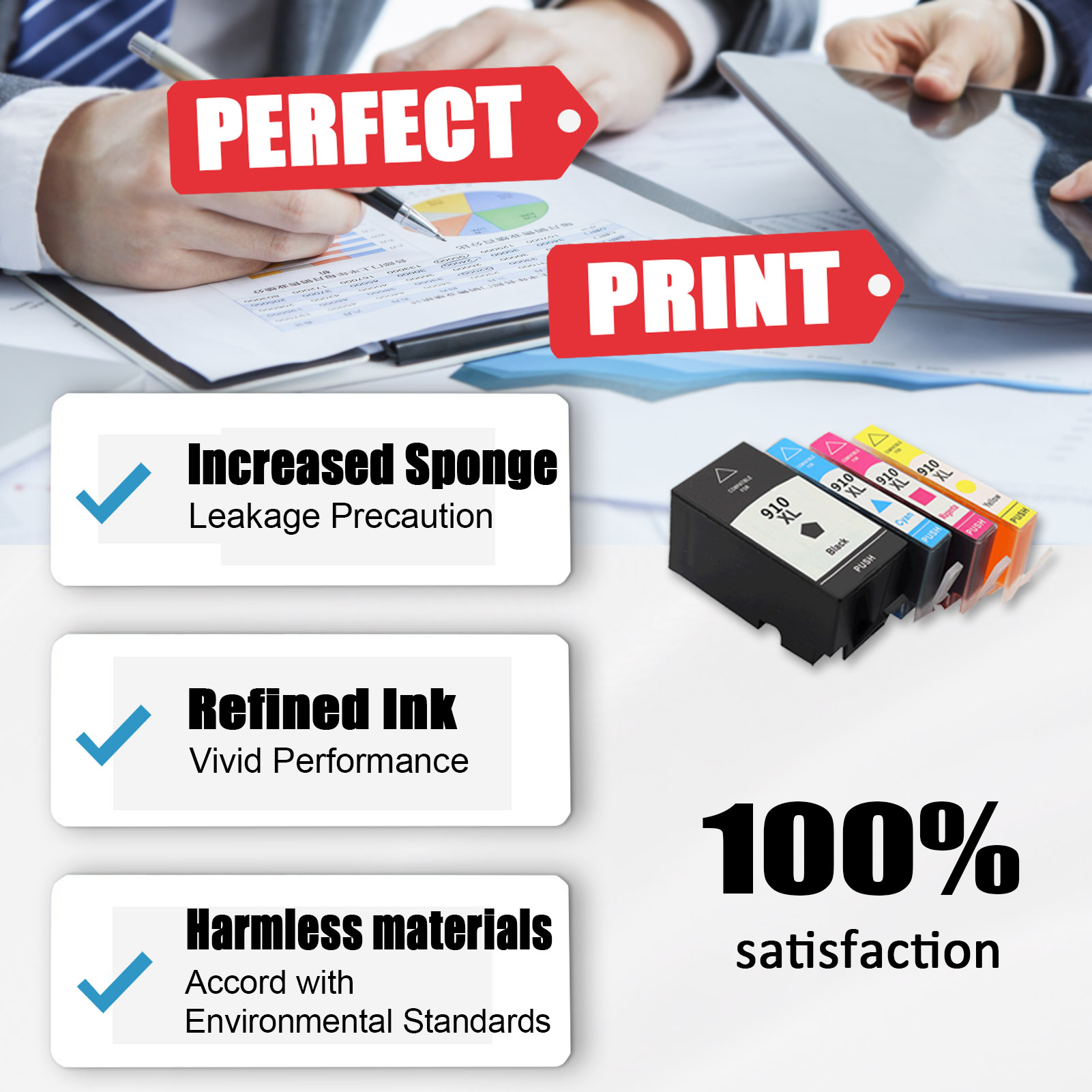 For HP 910XL Ink Cartridge Work For HP OfficeJet Pro 8020 8025 8028 8030 8035 OfficeJet 8010 8015 8018 8022 Printers-PrintsBoost