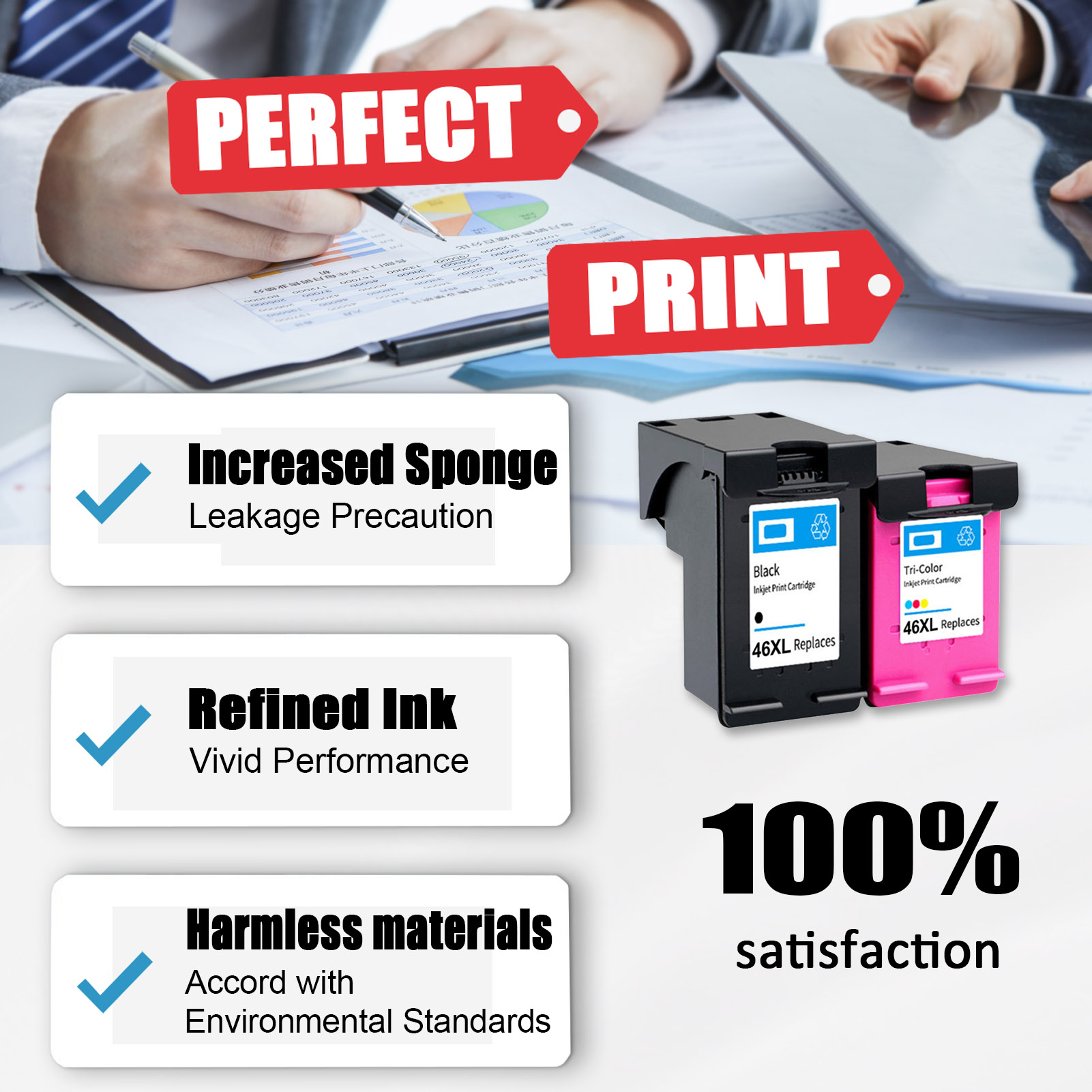 For HP 46XL Ink Cartridge Work For HP Deskjet Ink Advantage 2020hc 2029 2520hc 2529 4729 Printers