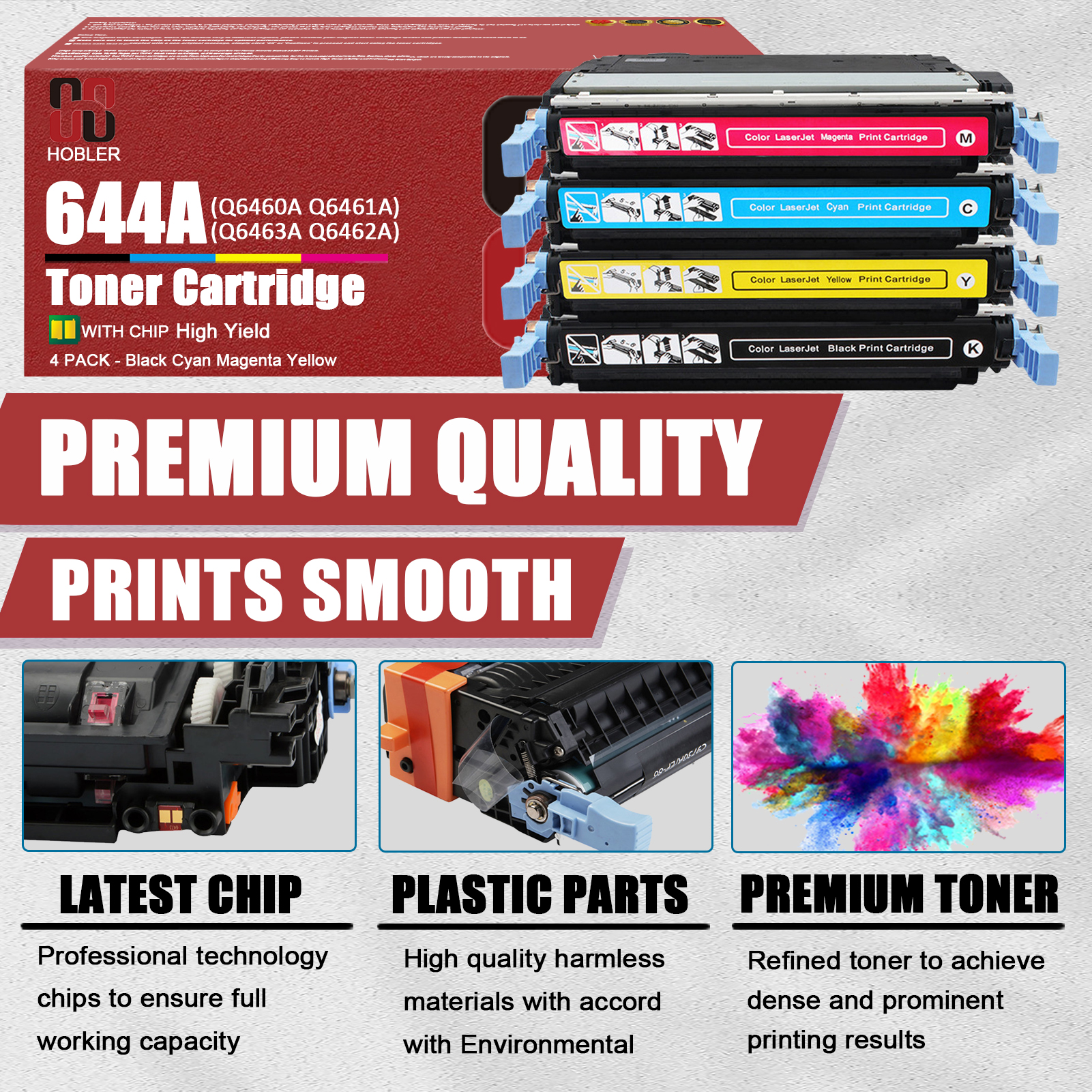 For HP 644A Q6460A Q6461A Q6463A Q6462A Toner Cartridge Work for HP Color LaserJet CM4730 CM4730F CM4730FM 4730 4730X 4730XM 4730XS Printers, Black │Q6460A, Cyan │Q6461A, Magenta │Q6463A, Yellow │Q6462A-PrintsBoost