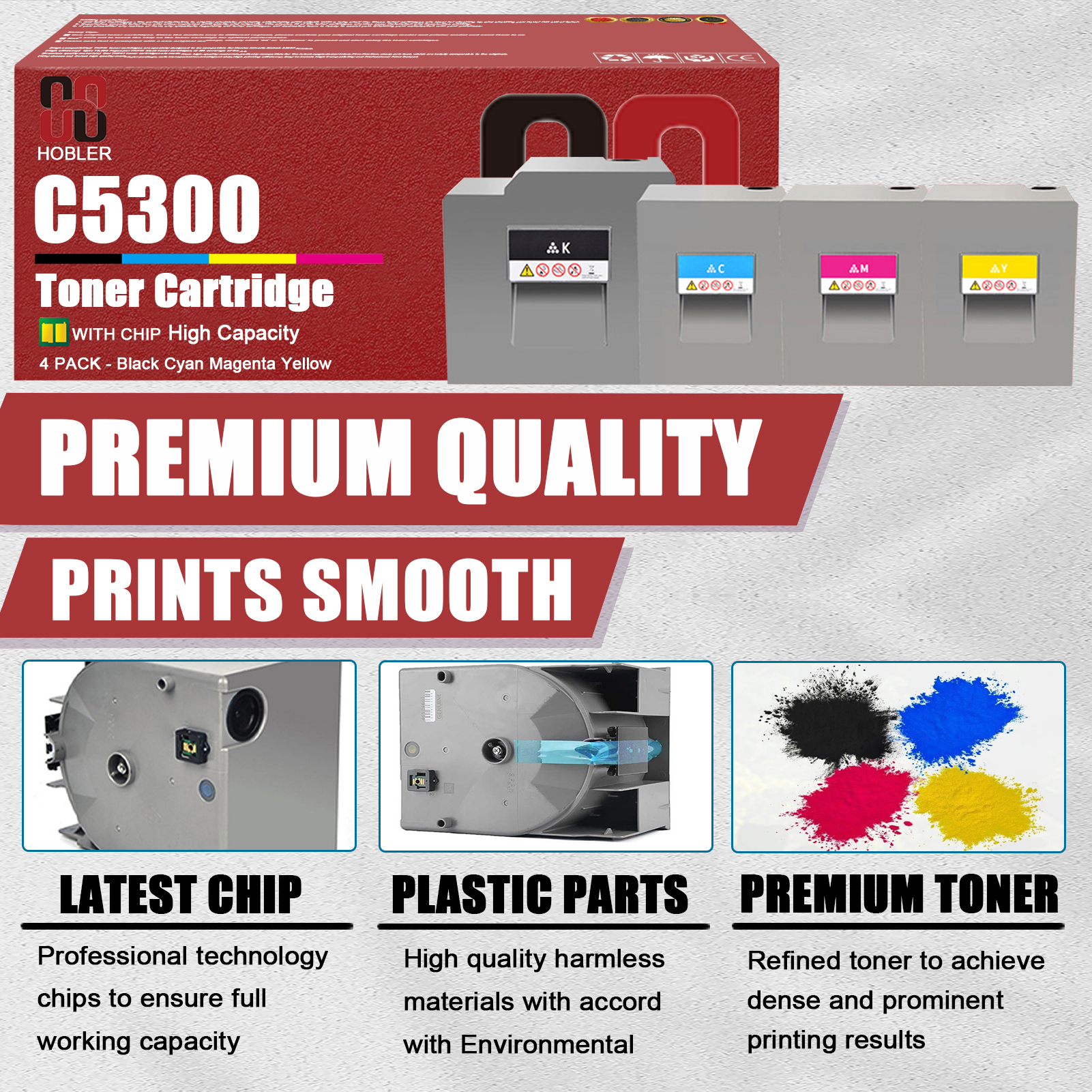 For Ricoh 828597 828600 828599 828598 Toner Cartridge Work for Ricoh Pro C5300s C5300 C5310s C5310 Printers, Black │828597, Cyan │828600, Magenta │828599, Yellow │828598-PrintsBoost